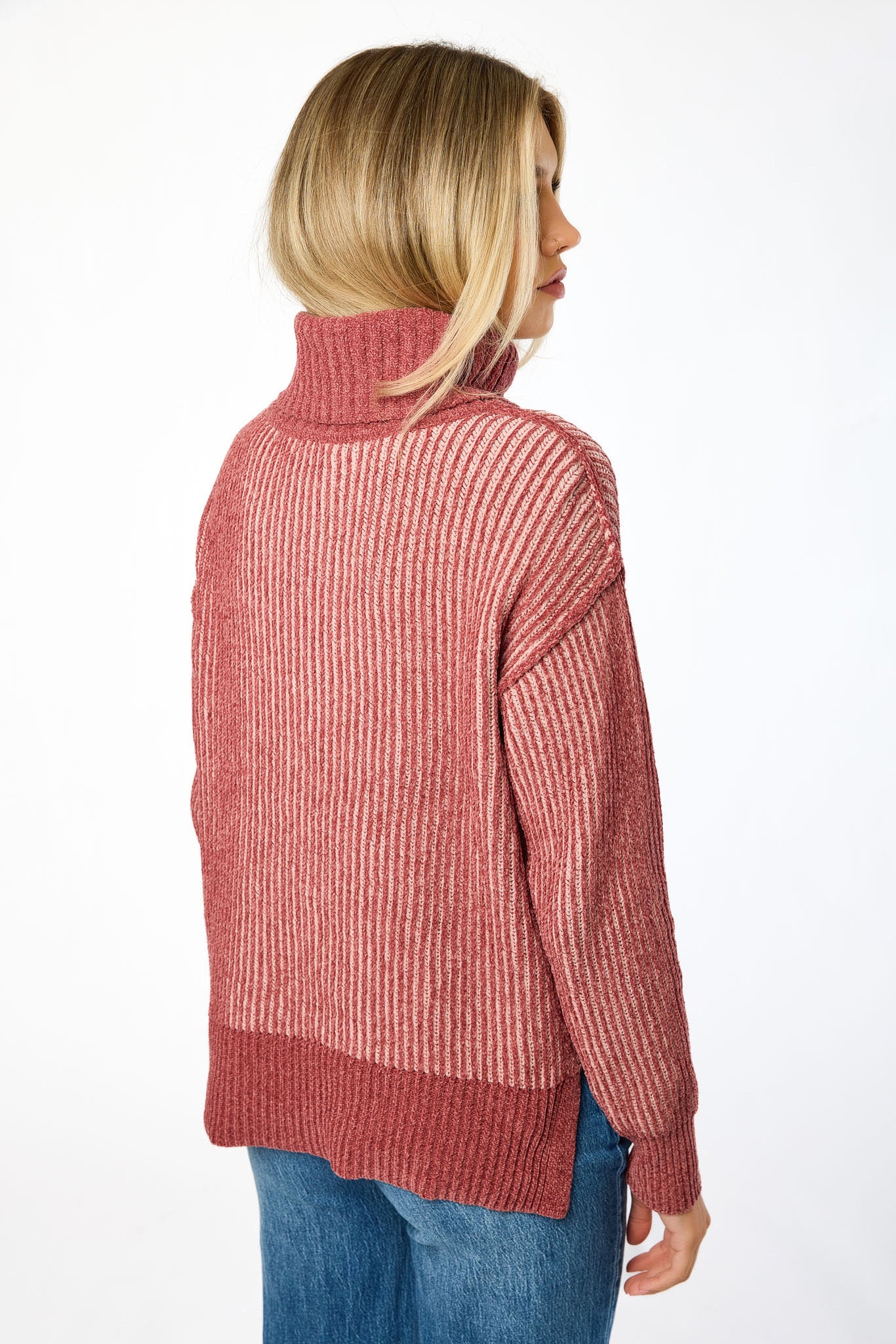 Two-Tone Chenille Turtleneck