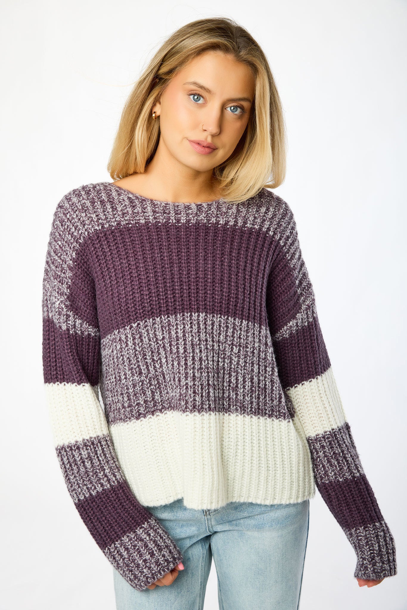Fuzzy Stripe Crewneck Sweater