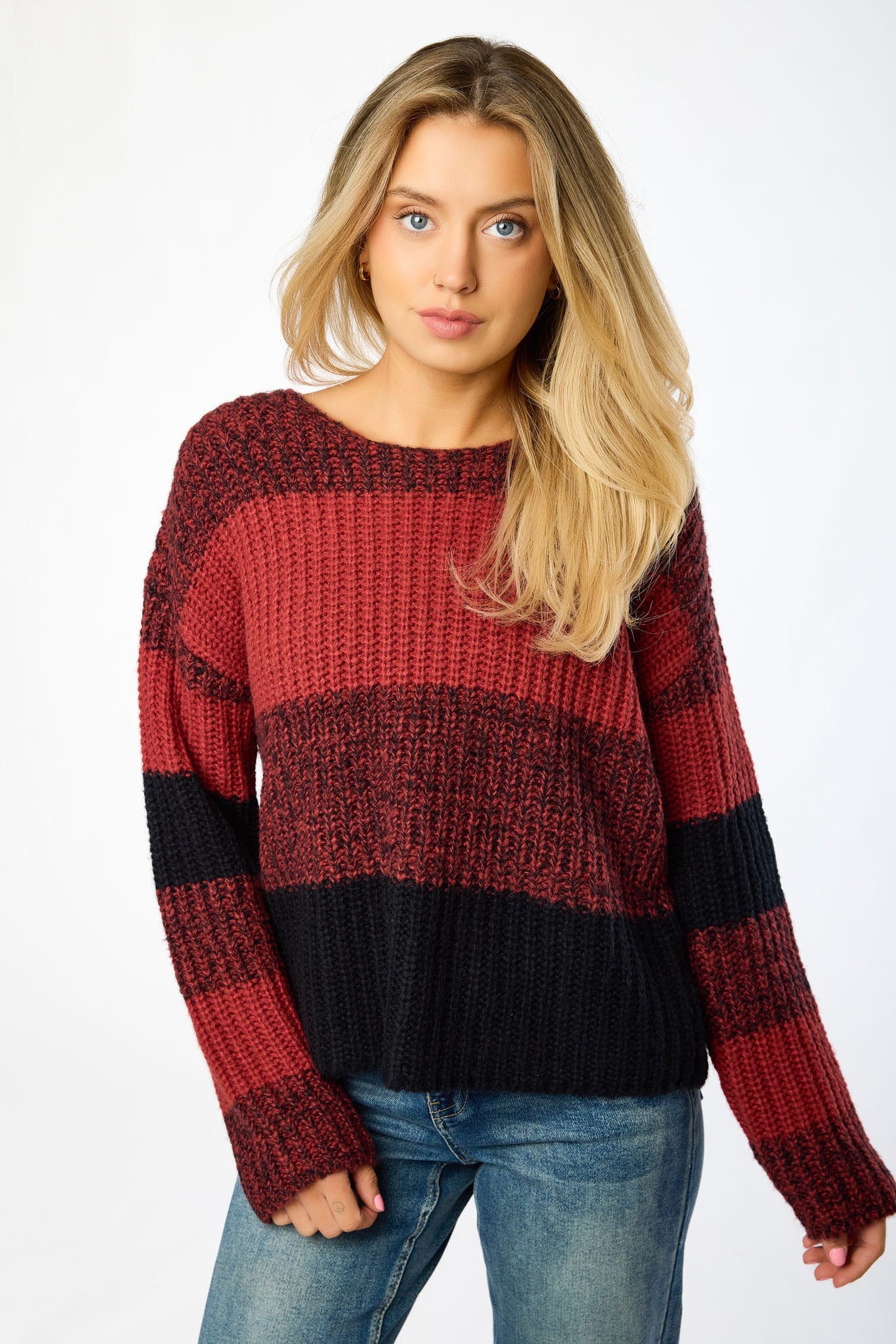 Fuzzy Stripe Crewneck Sweater