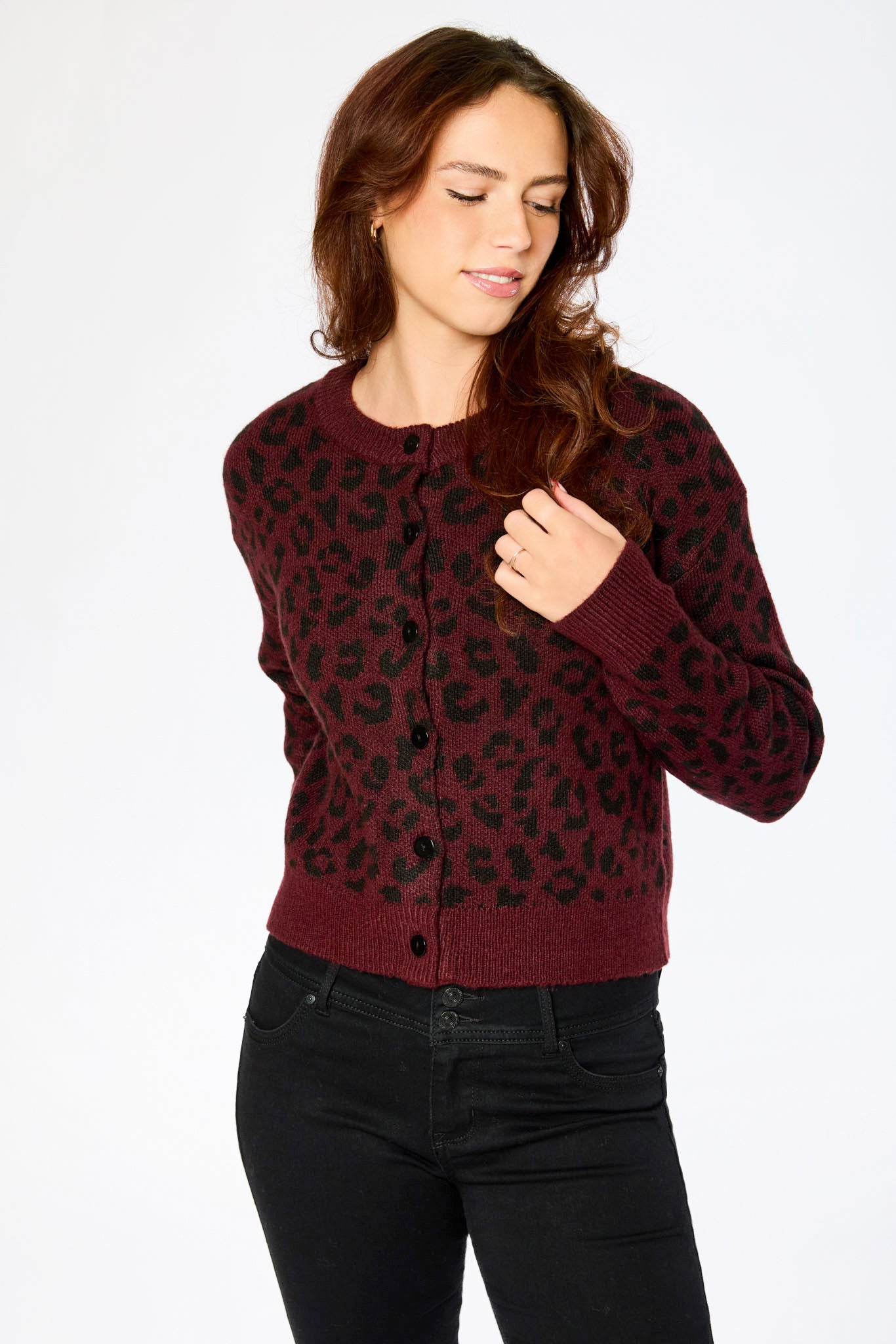 Animal Print Crew-Neck Cardigan