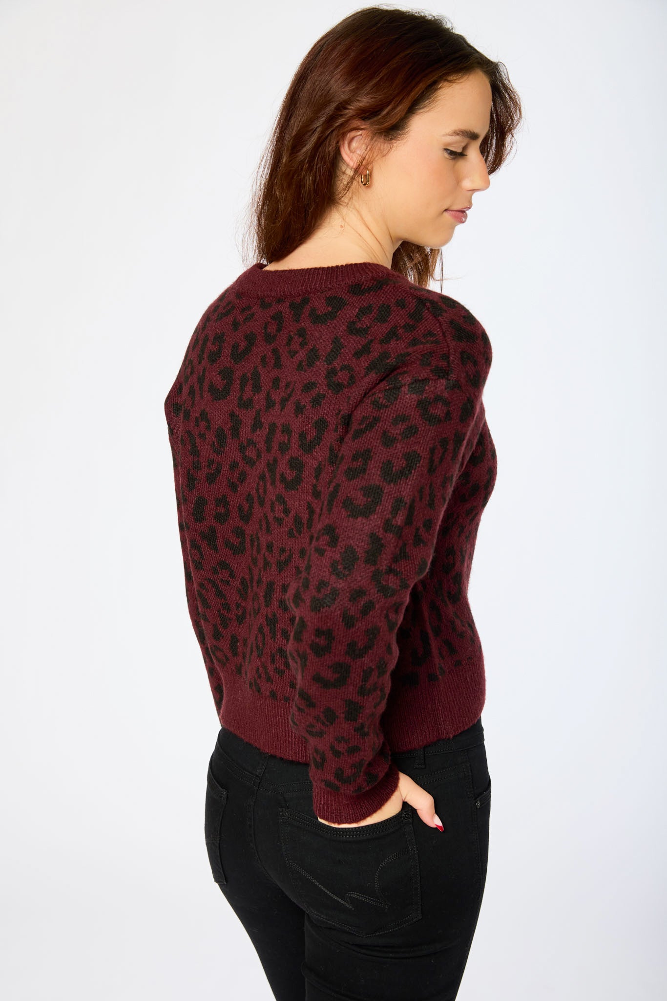 Animal Print Crew-Neck Cardigan