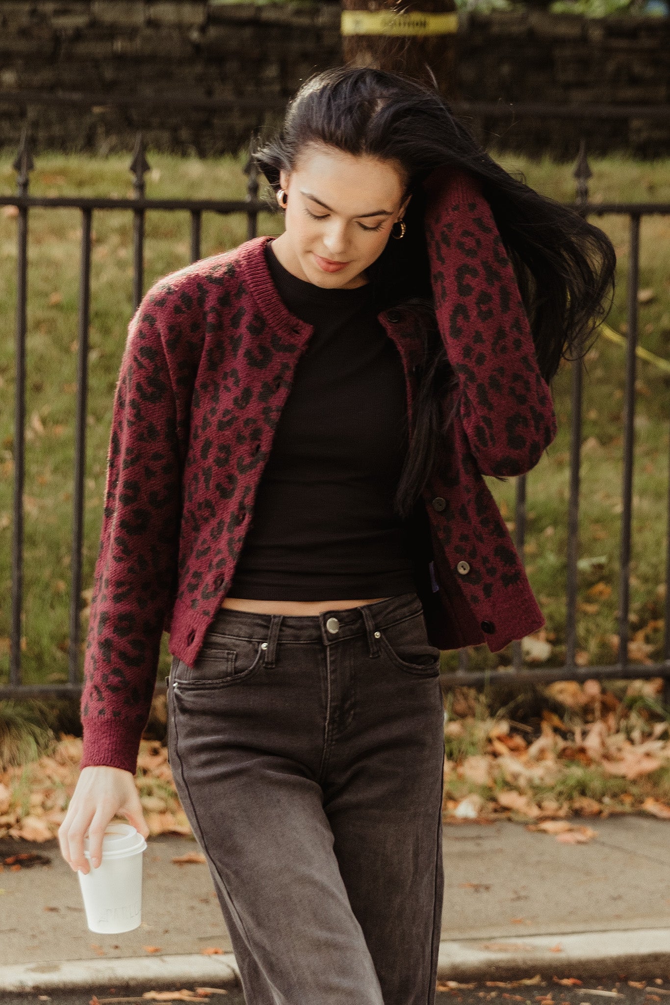 Animal Print Crew-Neck Cardigan