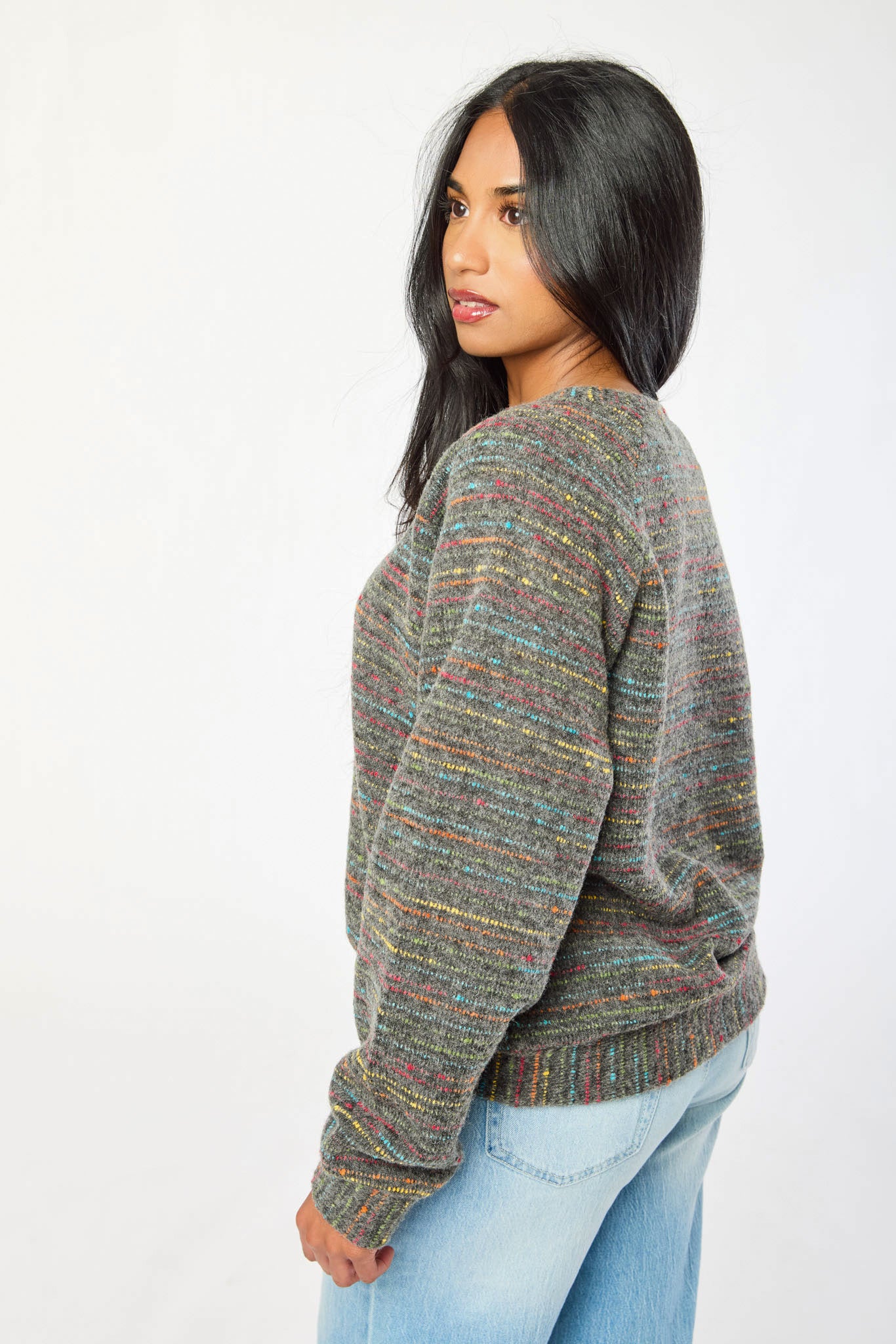 Rainbow Yarn Balloon-Sleeve Sweater