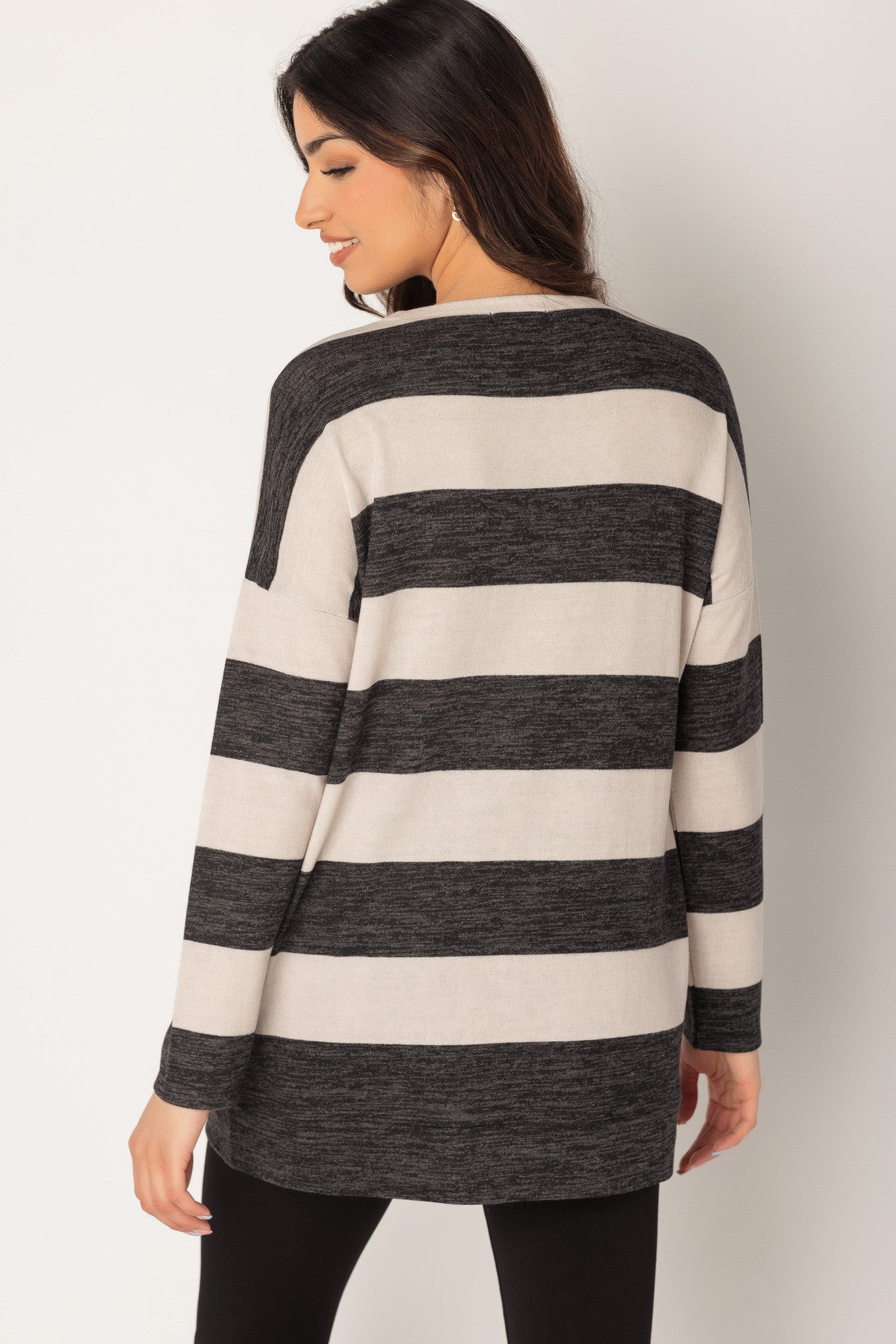Stripe Long Sleeve Tunic with Kangaroo Pocket
