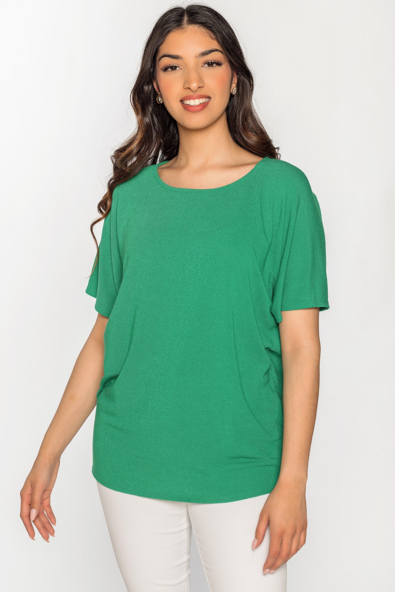 Scoop Neck Dolman Sleeve High Low Top