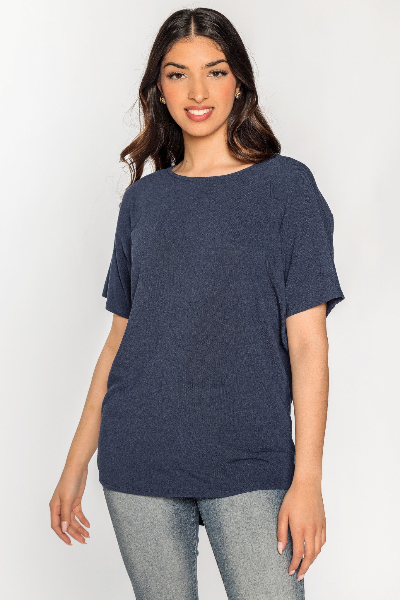Scoop Neck Dolman Sleeve High Low Top