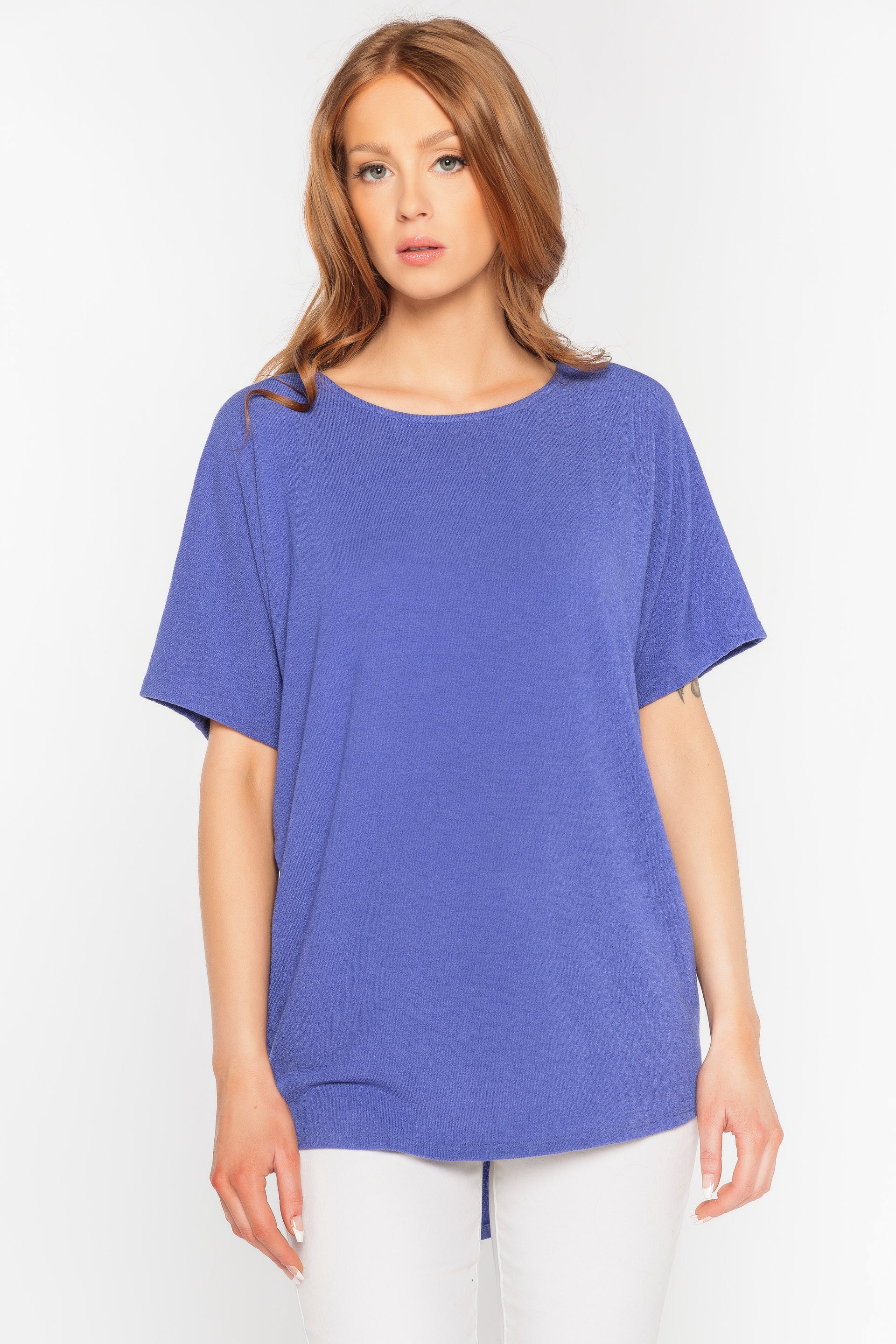 Scoop Neck Dolman Sleeve High Low Top