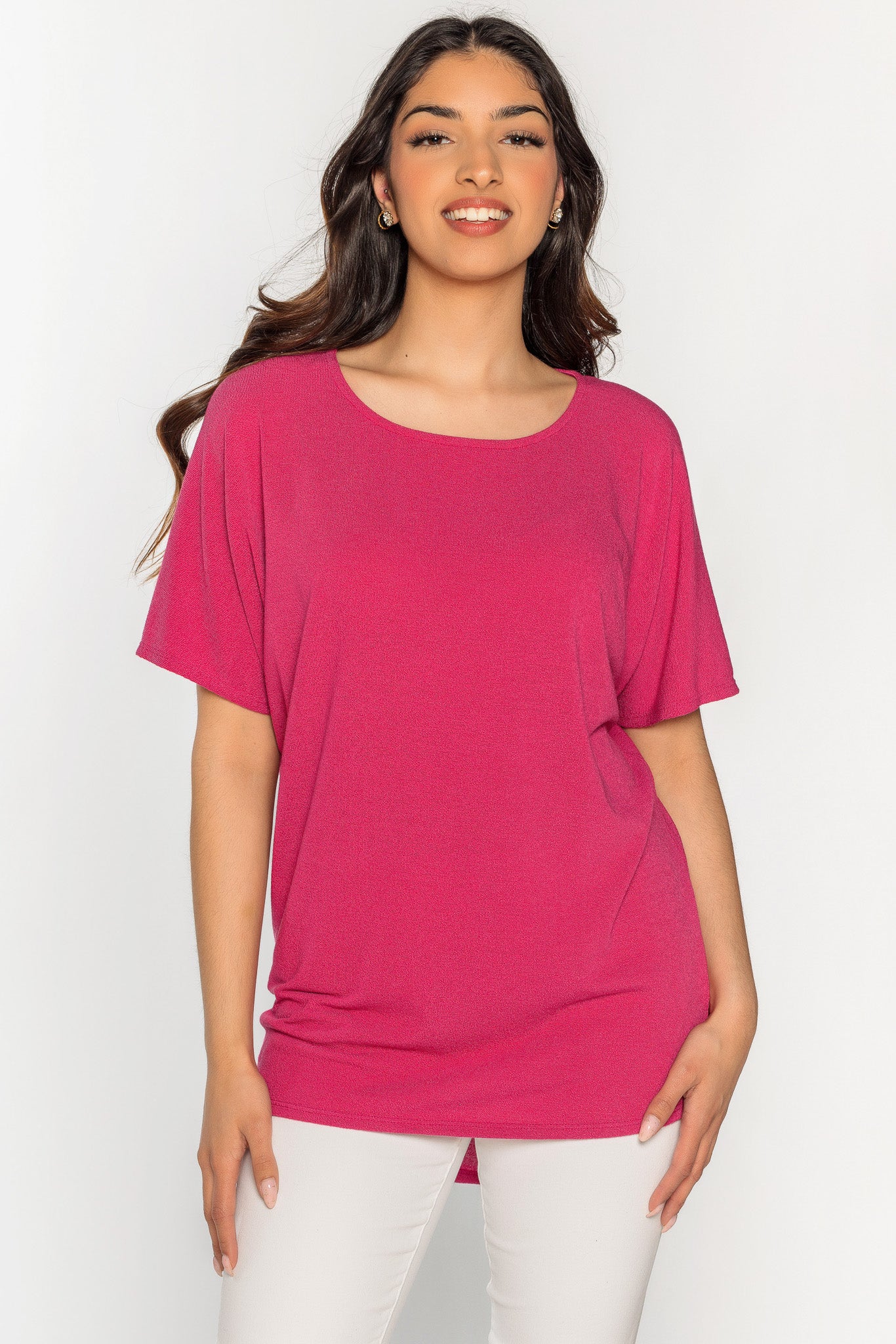 Scoop Neck Dolman Sleeve High Low Top