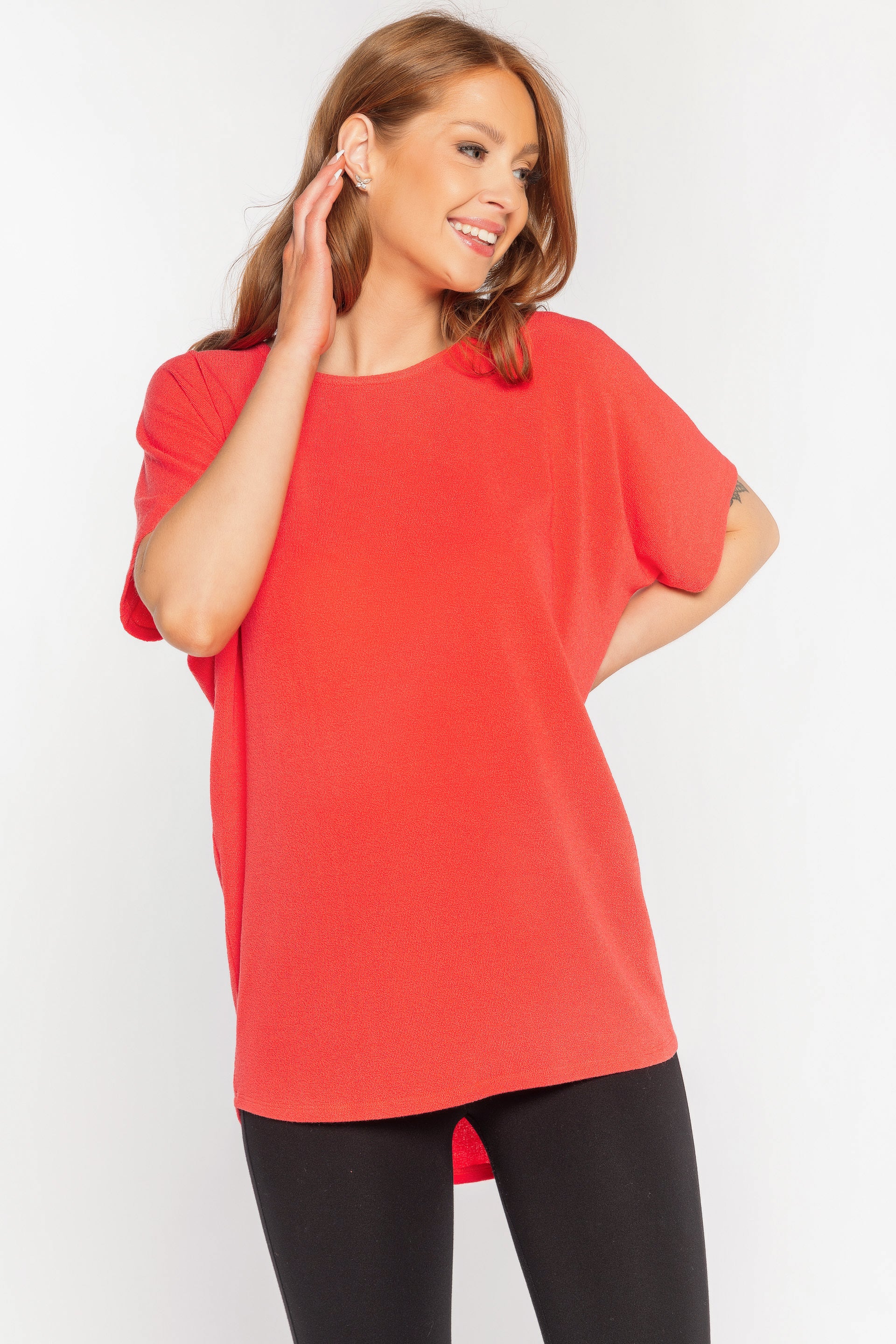 Scoop Neck Dolman Sleeve High Low Top