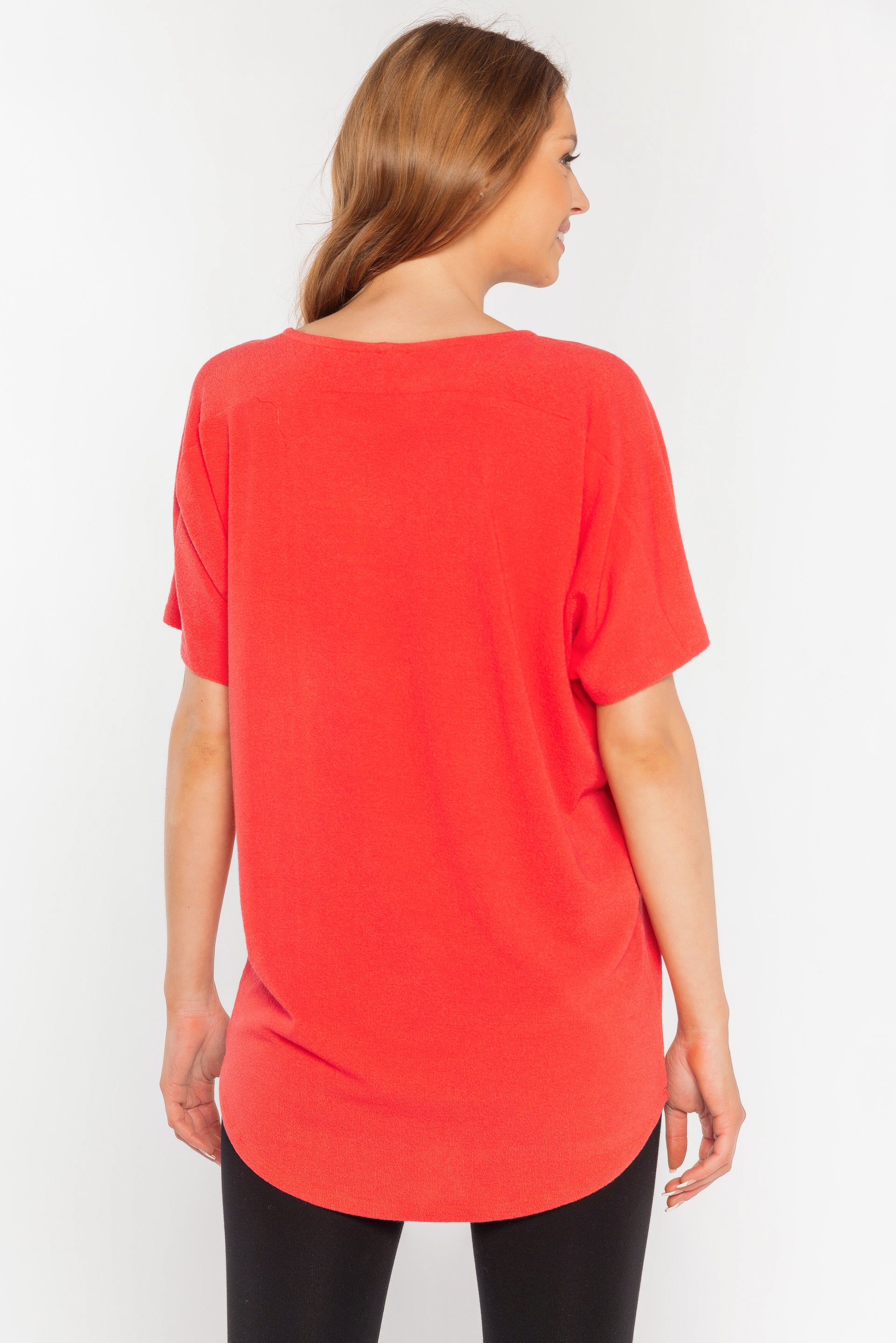 Scoop Neck Dolman Sleeve High Low Top
