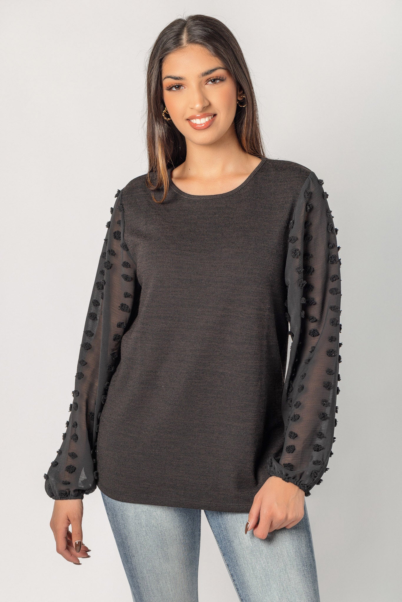 Swiss Dot Balloon Sleeve Sweater
