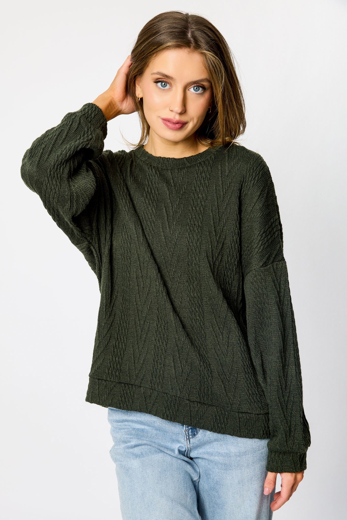 Cable Knit Balloon Sleeve Sweater