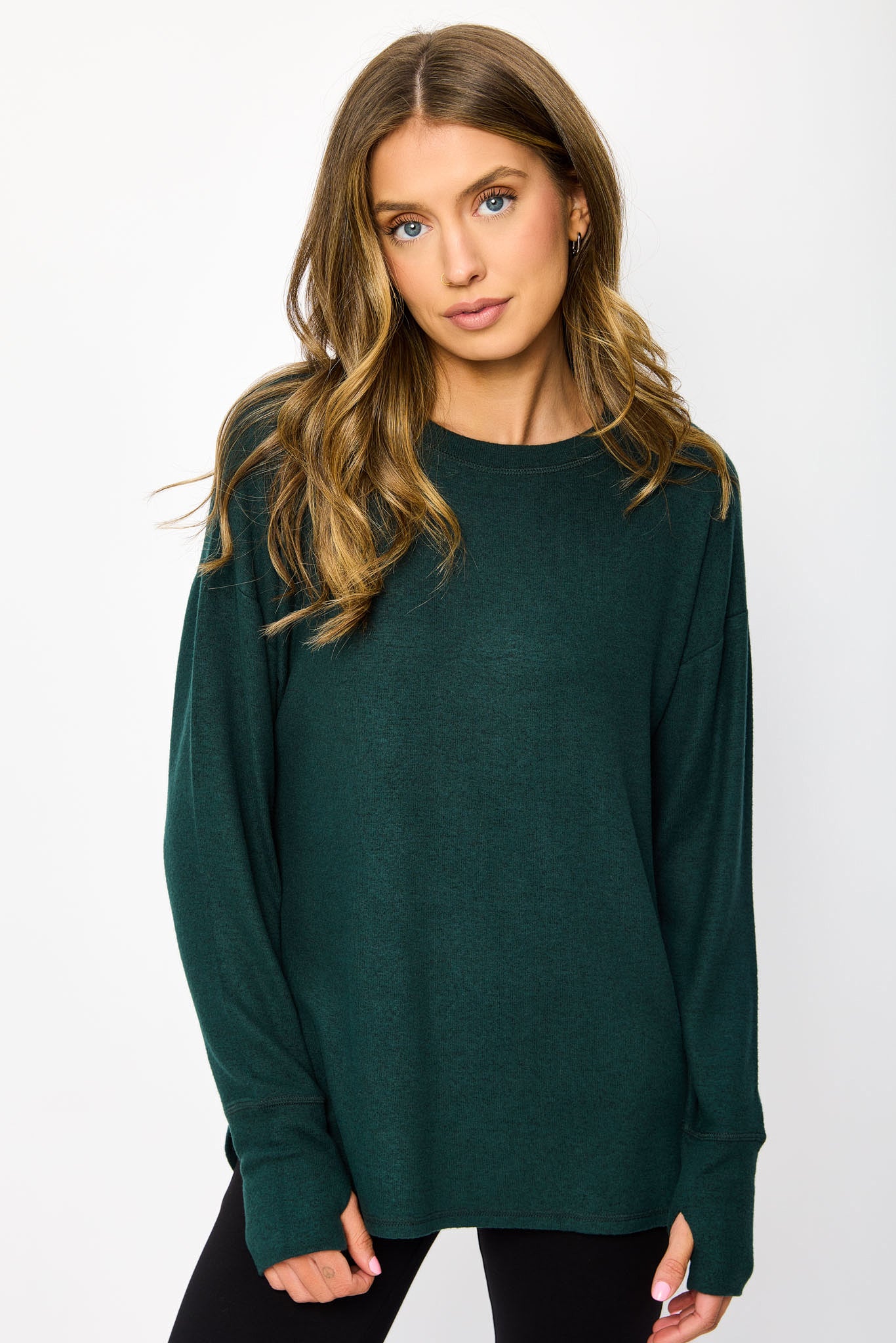 Long Sleeve Crew-Neck Supersoft Sweater with Thumbholes
