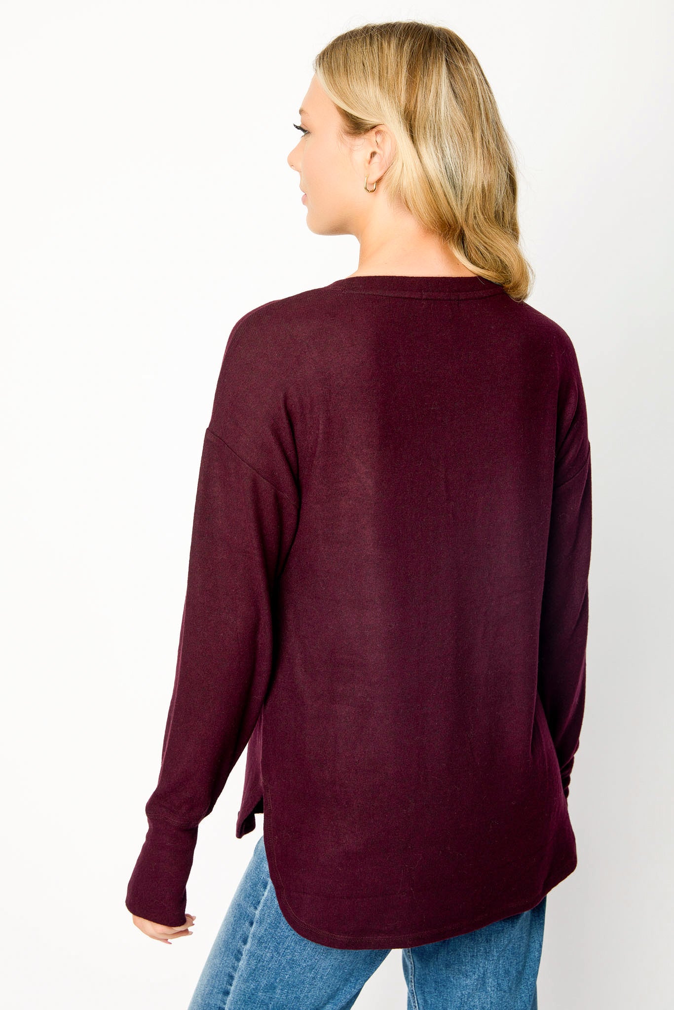 Long Sleeve Crew-Neck Supersoft Sweater with Thumbholes