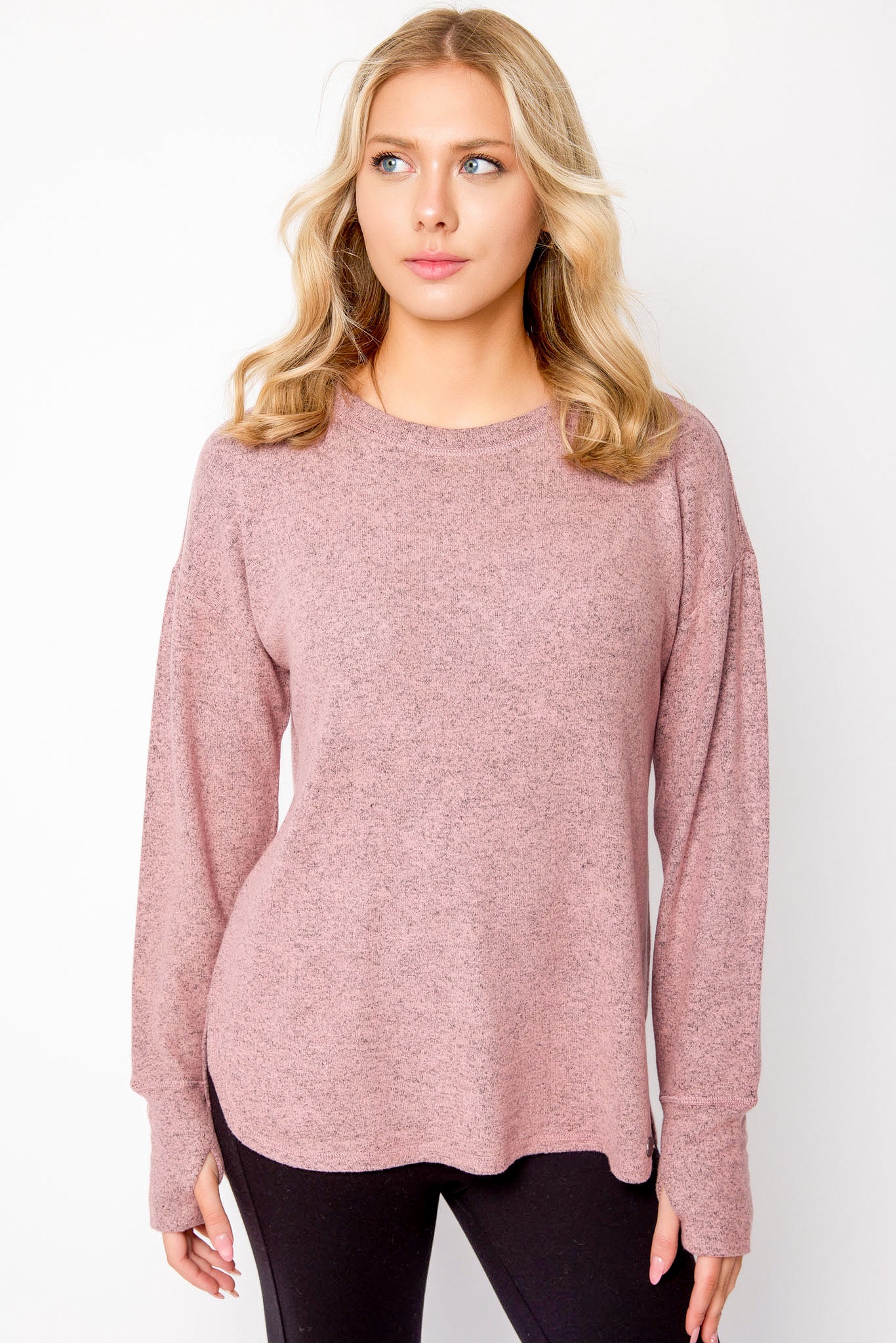Long Sleeve Crew-Neck Supersoft Sweater with Thumbholes