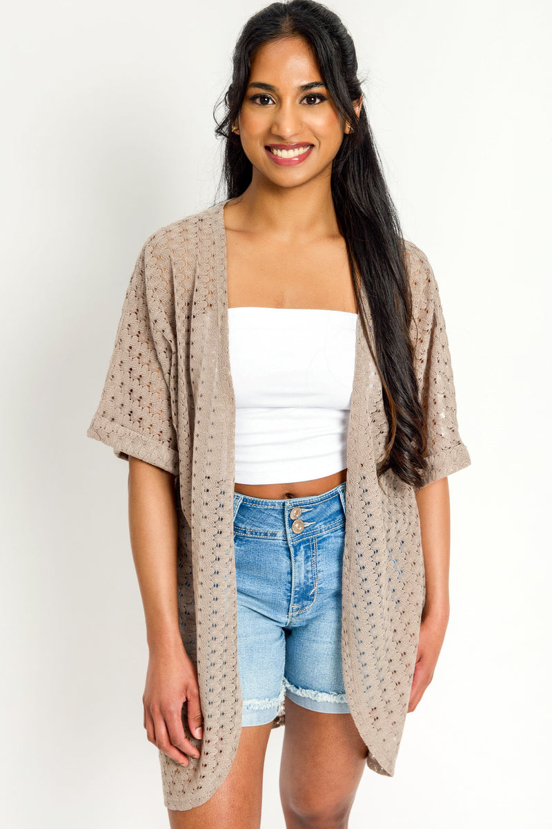 Crochet Knit Short-Sleeve Cocoon Cardigan – Eclipse