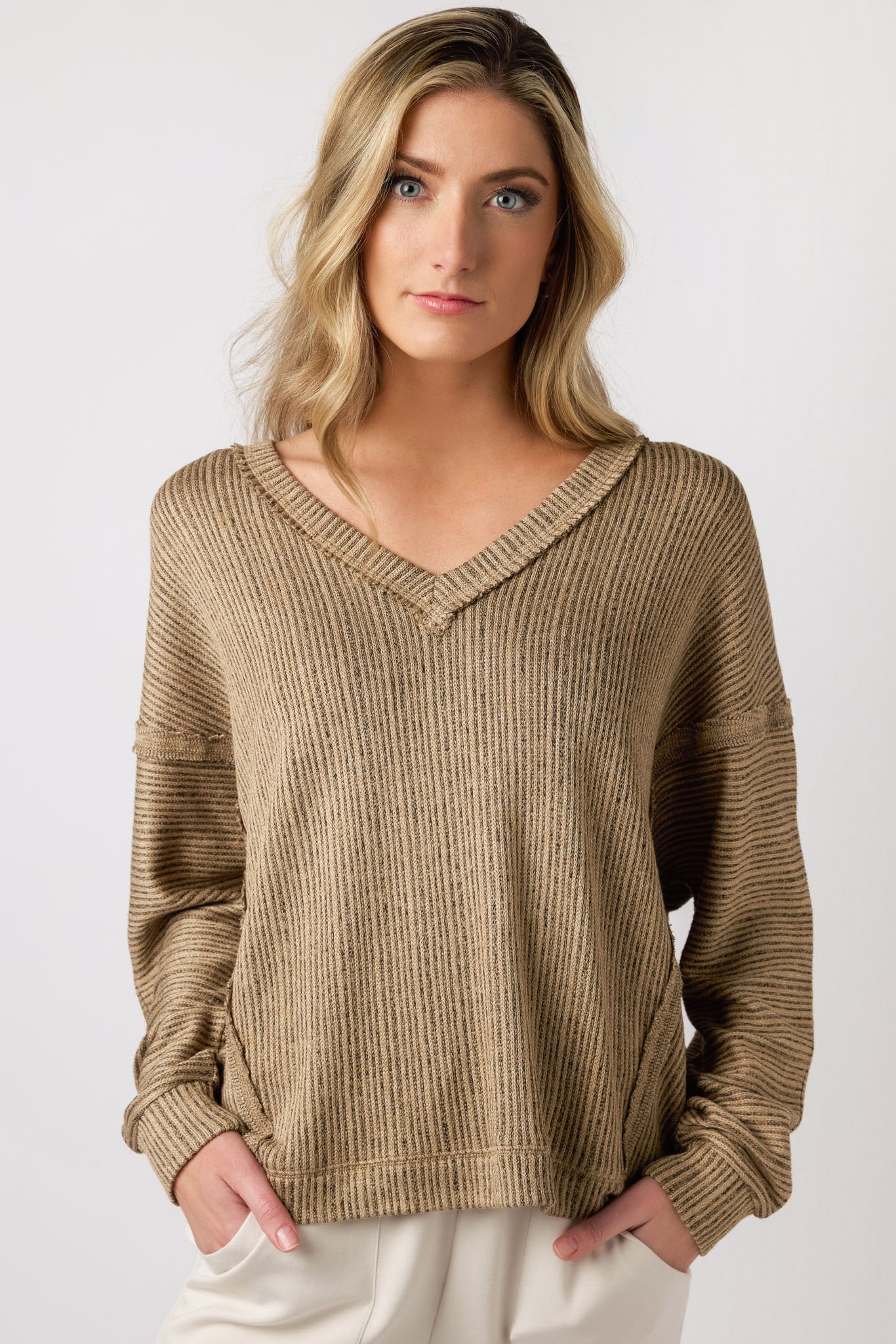 Oversized Ribbed V-Neck Sweater