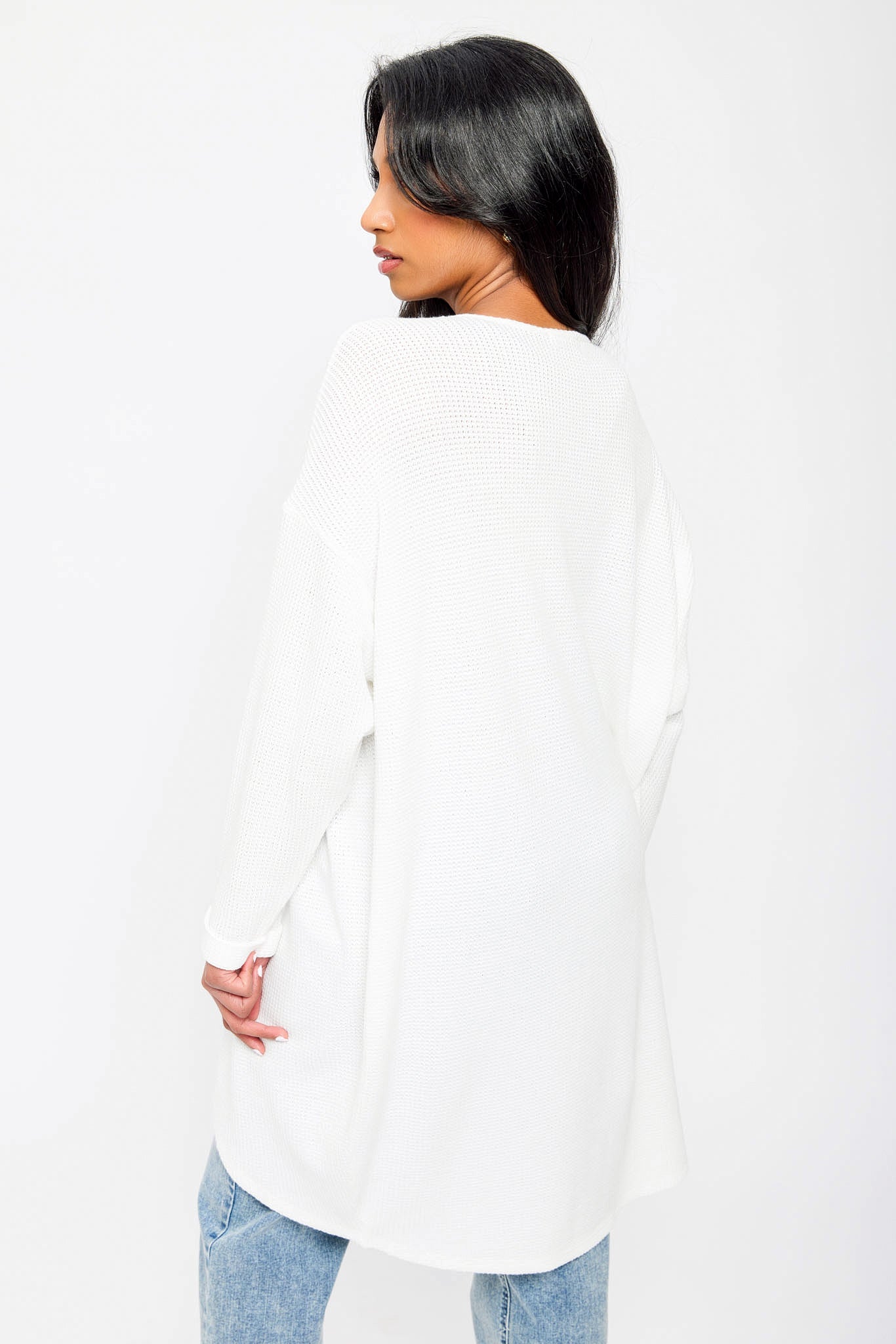 Lightweight 3/4 Sleeve Waffle Knit Cardigan