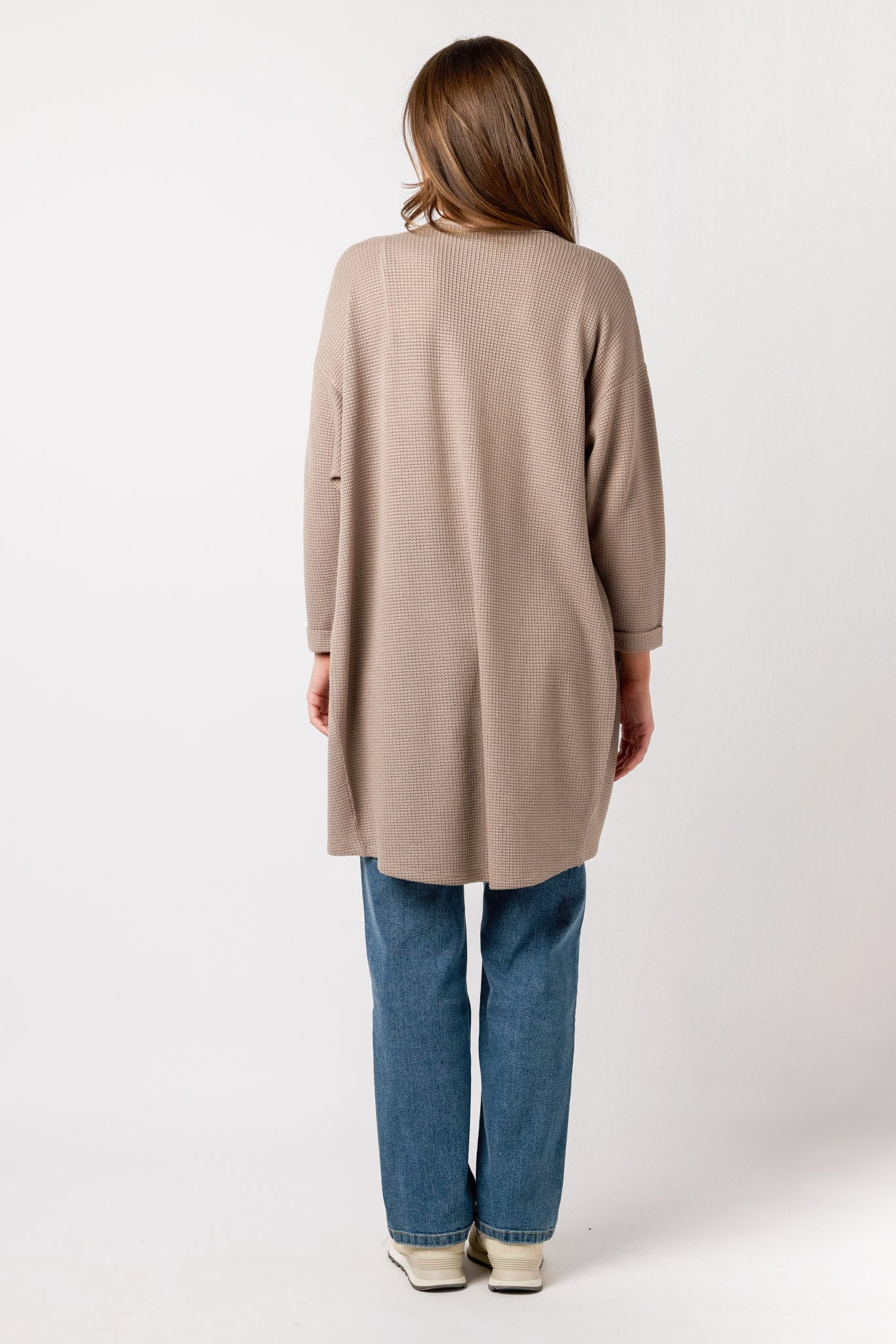 Lightweight 3/4 Sleeve Waffle Knit Cardigan - Main Image