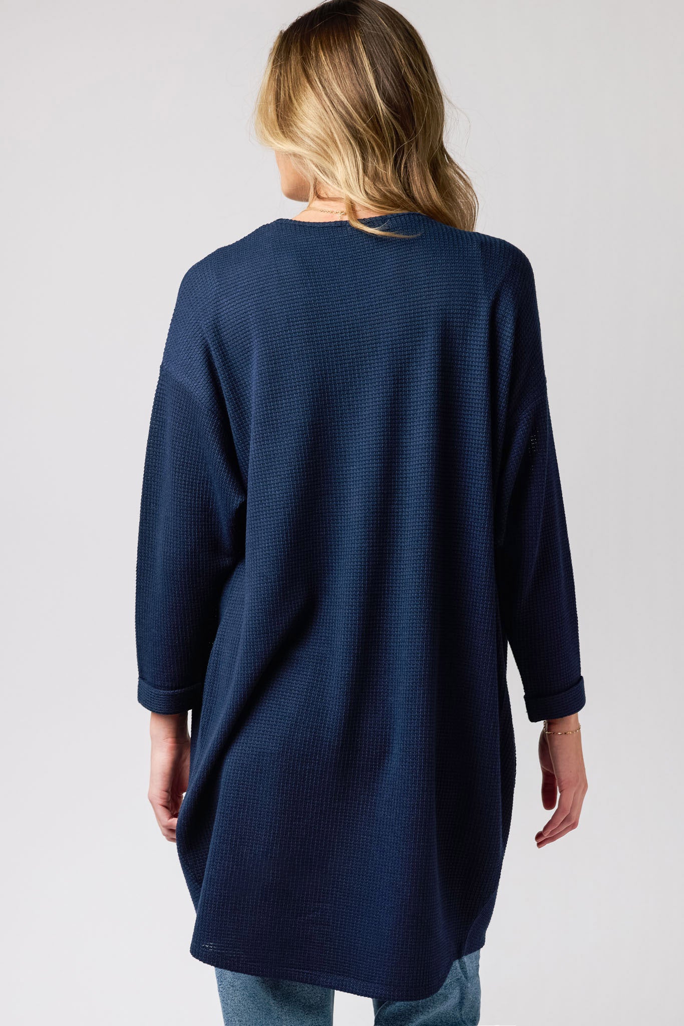 Lightweight 3/4 Sleeve Waffle Knit Cardigan