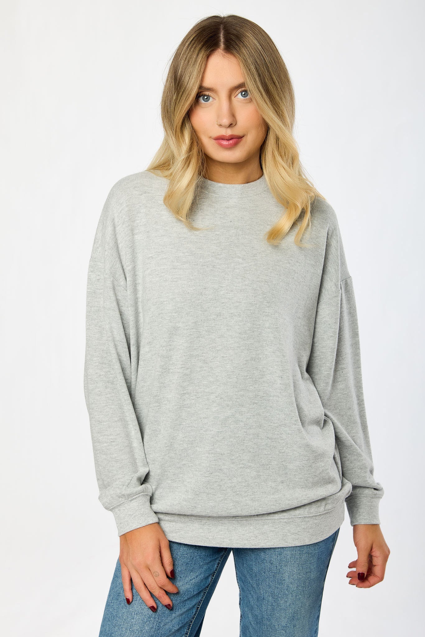 Crew-Neck Long-Sleeve Hacci Tunic Top
