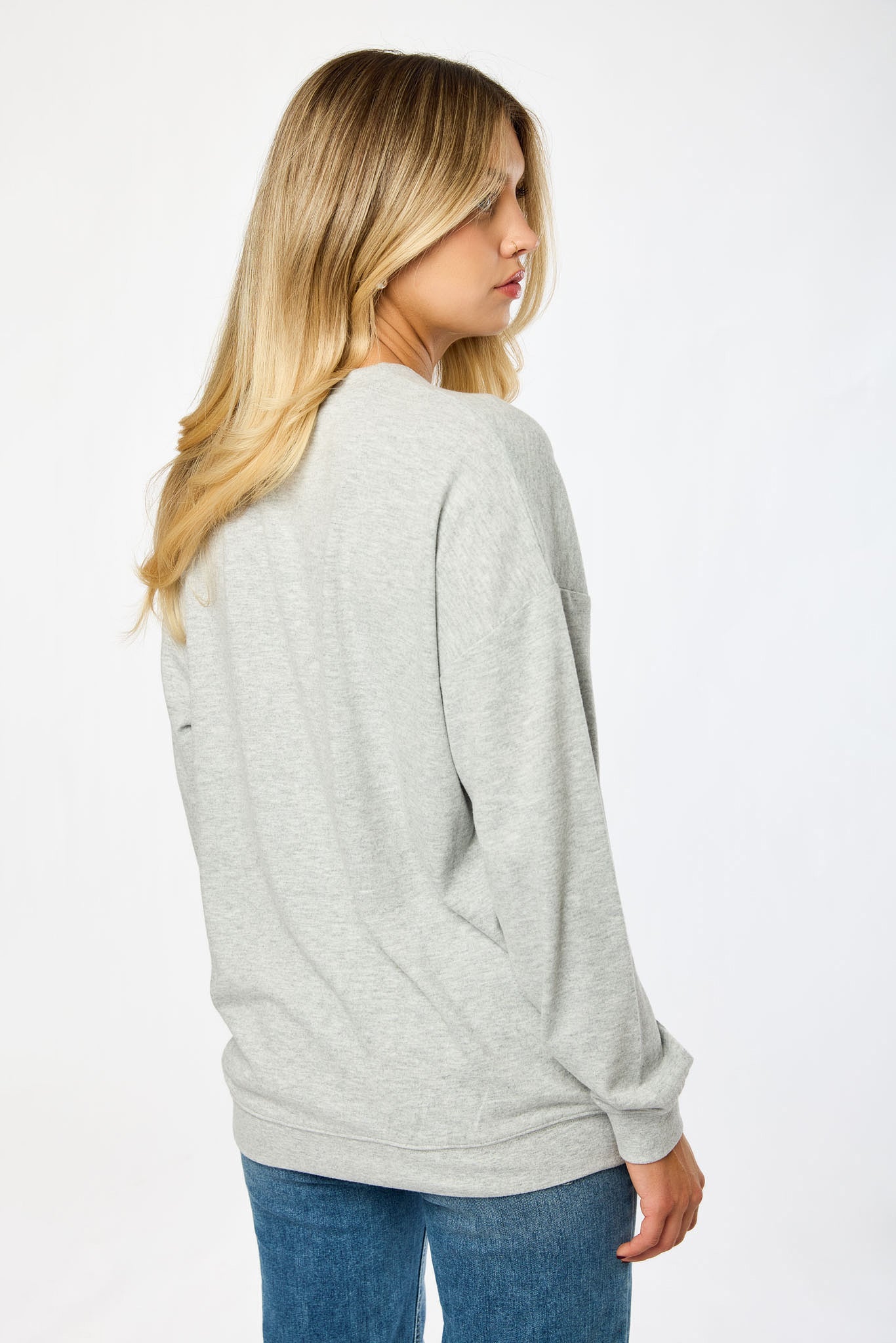 Crew-Neck Long-Sleeve Hacci Tunic Top