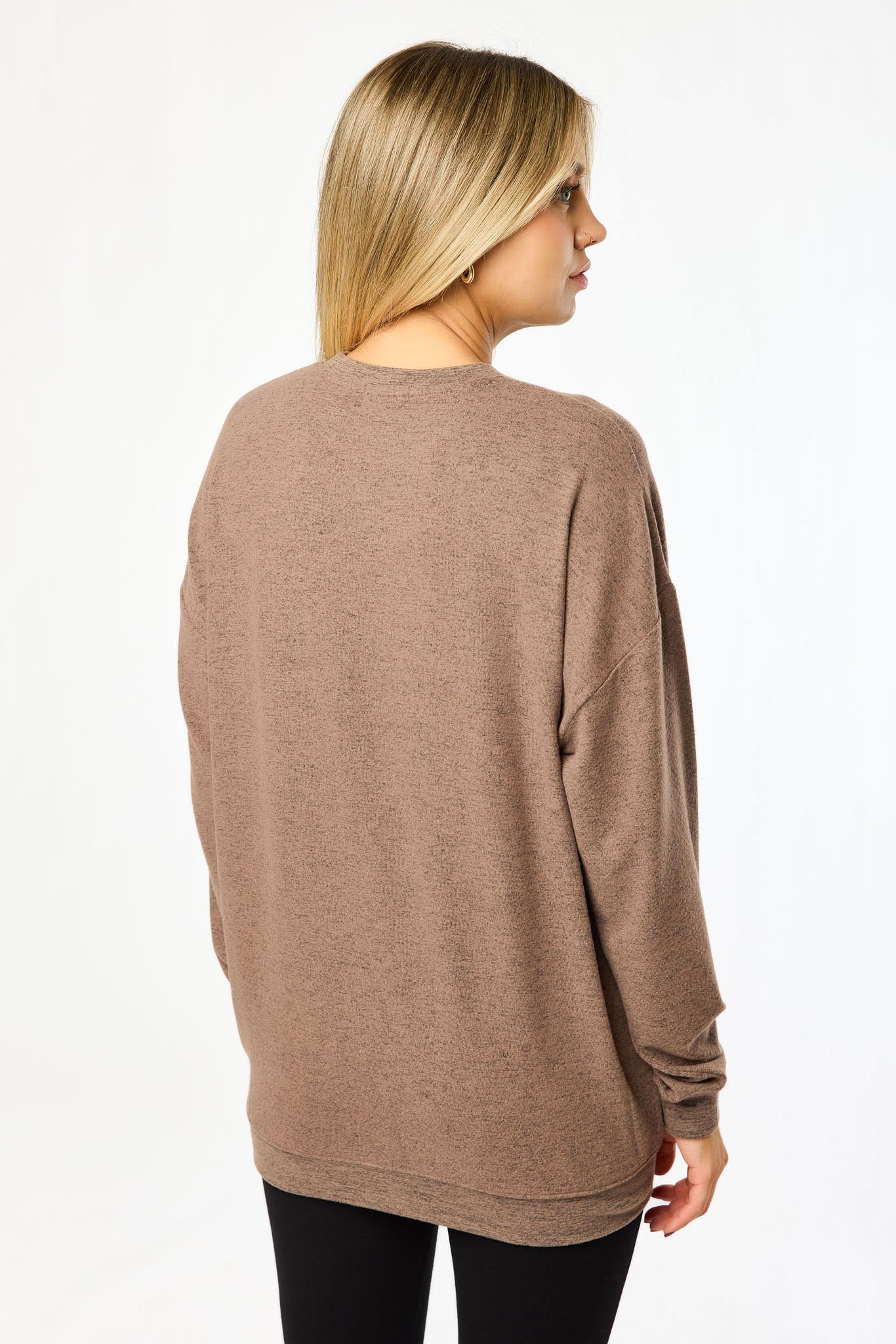 Crew-Neck Long-Sleeve Hacci Tunic Top