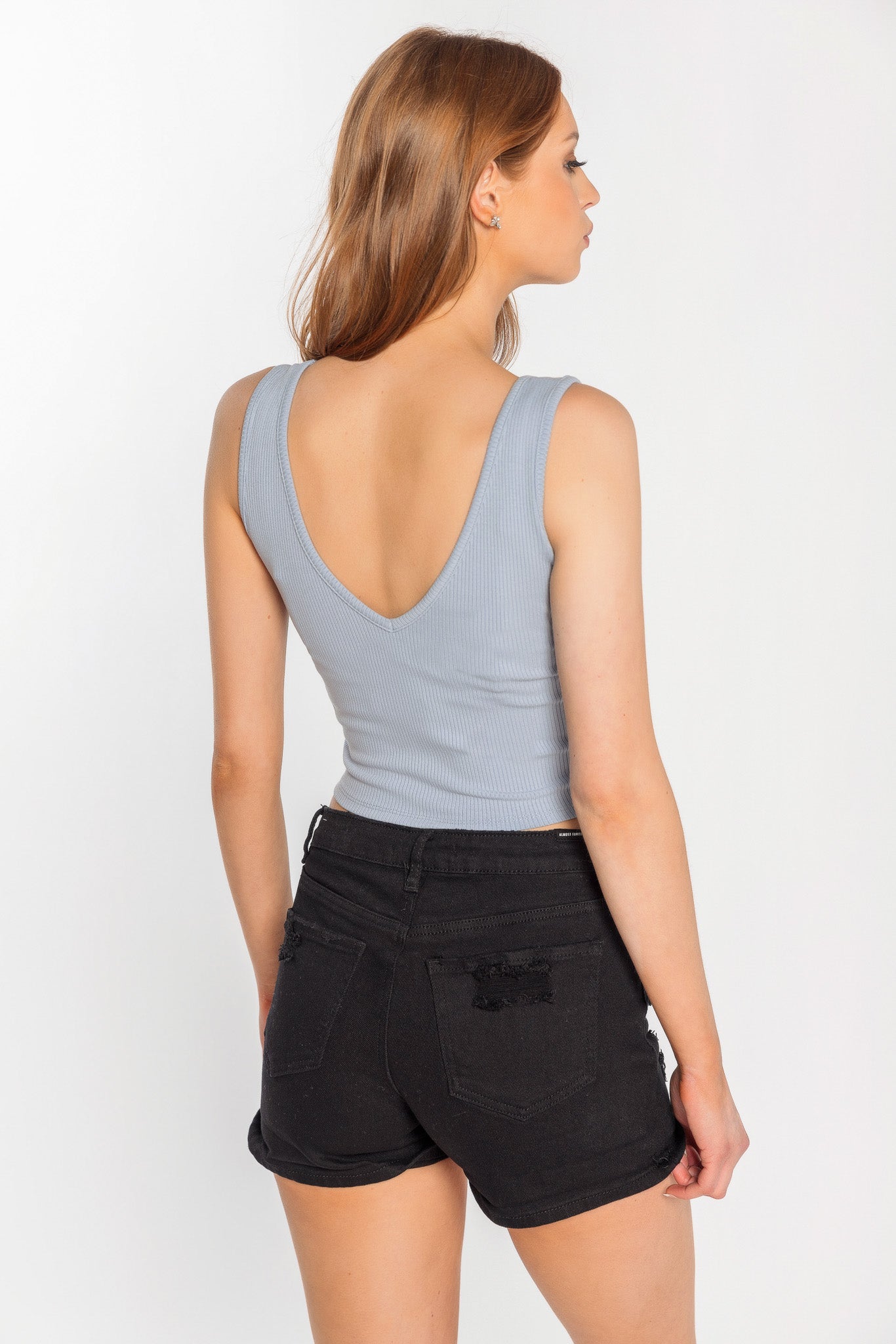 Camisole écourtée côtelée à double col en V