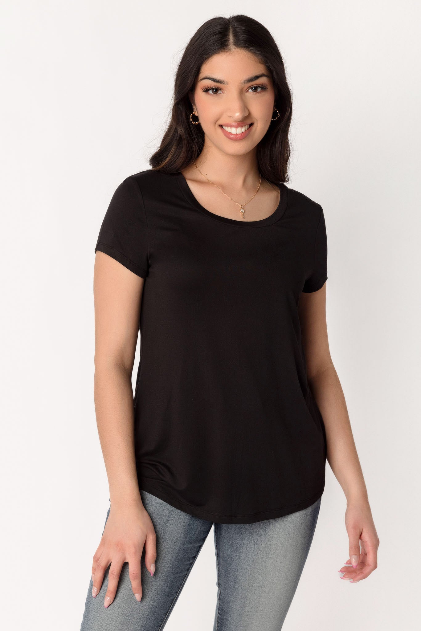 T-shirt brossé col dégagé à mancherons