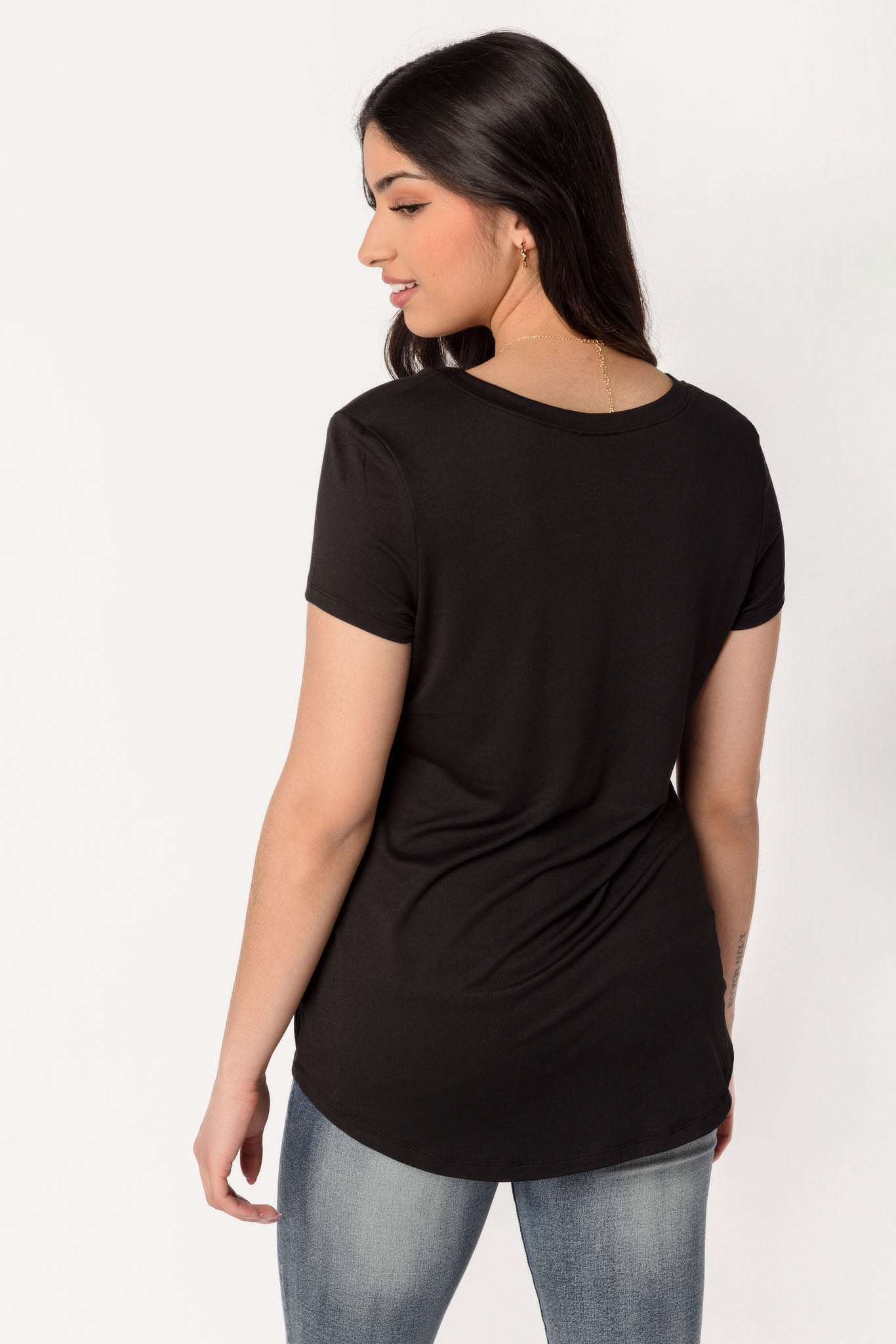 T-shirt brossé col dégagé à mancherons