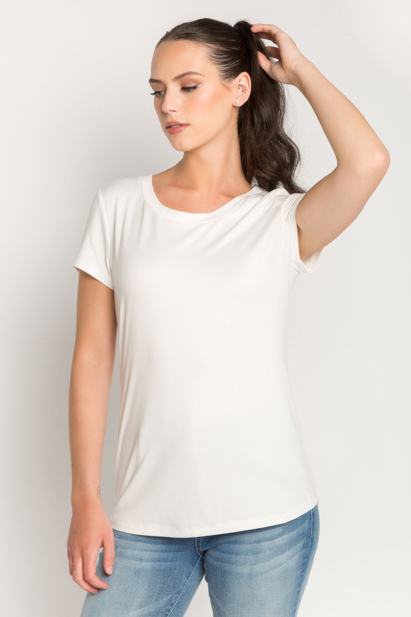 T-shirt brossé col dégagé à mancherons