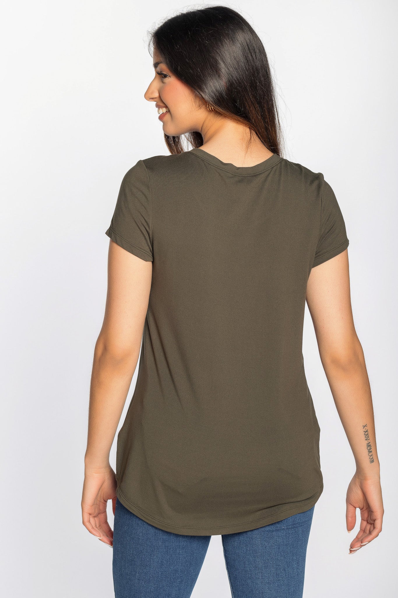 T-shirt brossé col dégagé à mancherons