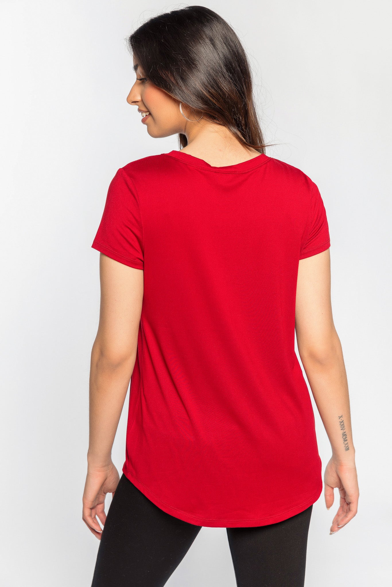 T-shirt brossé col dégagé à mancherons