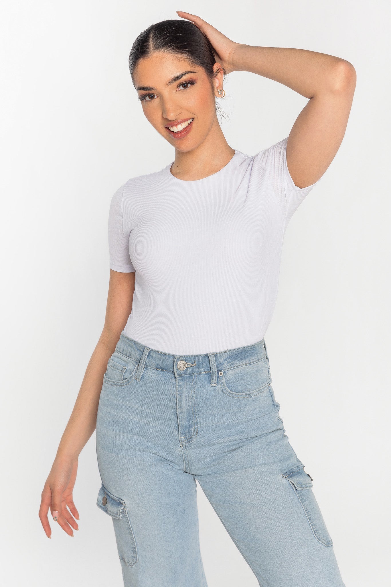T-shirt doublé côtelé à manches courtes