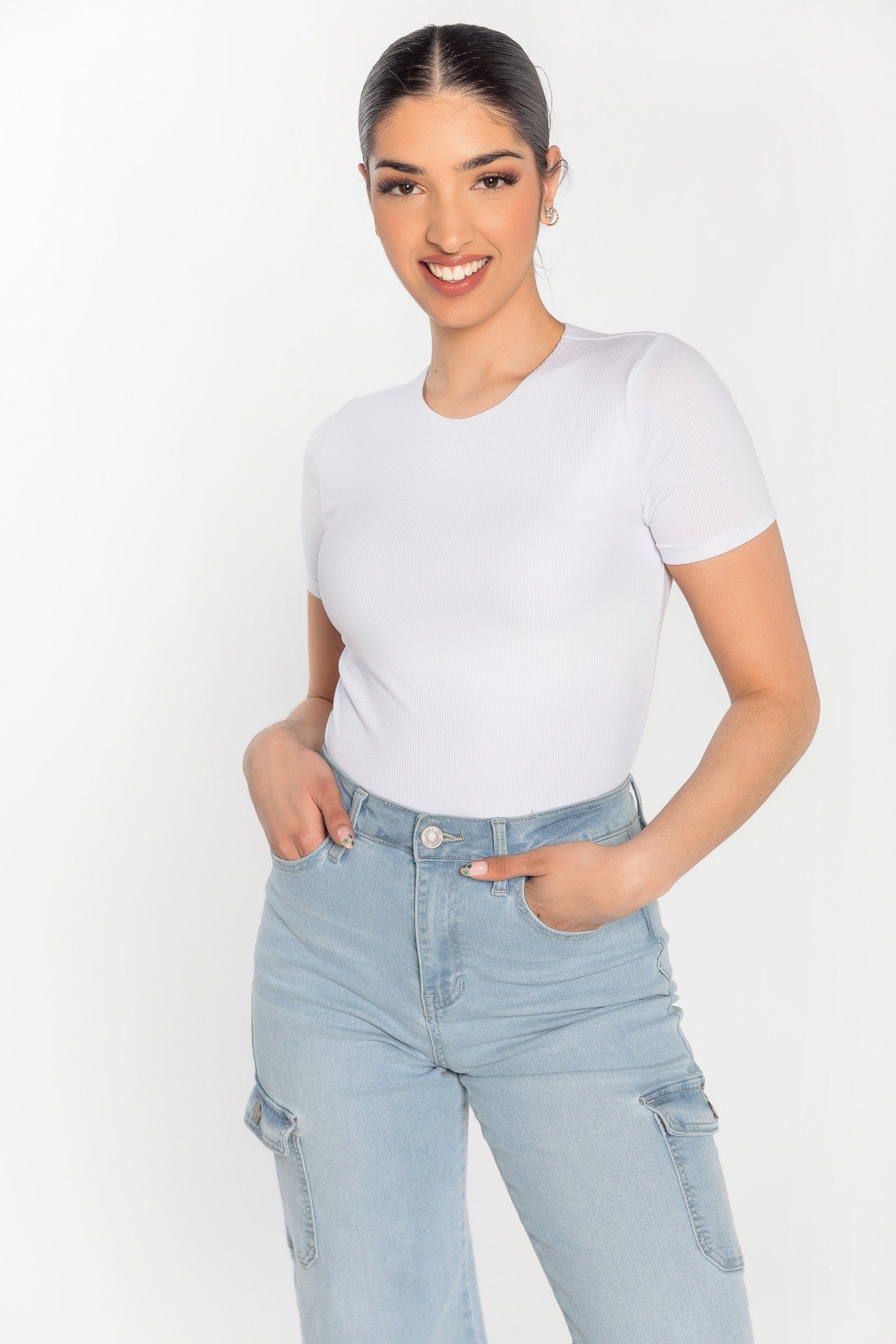 T-shirt doublé côtelé à manches courtes
