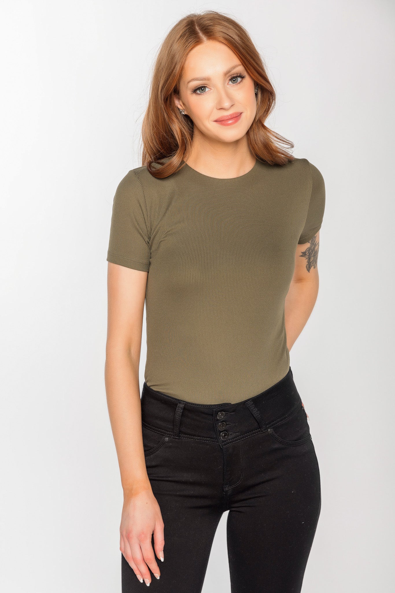 T-shirt doublé côtelé à manches courtes