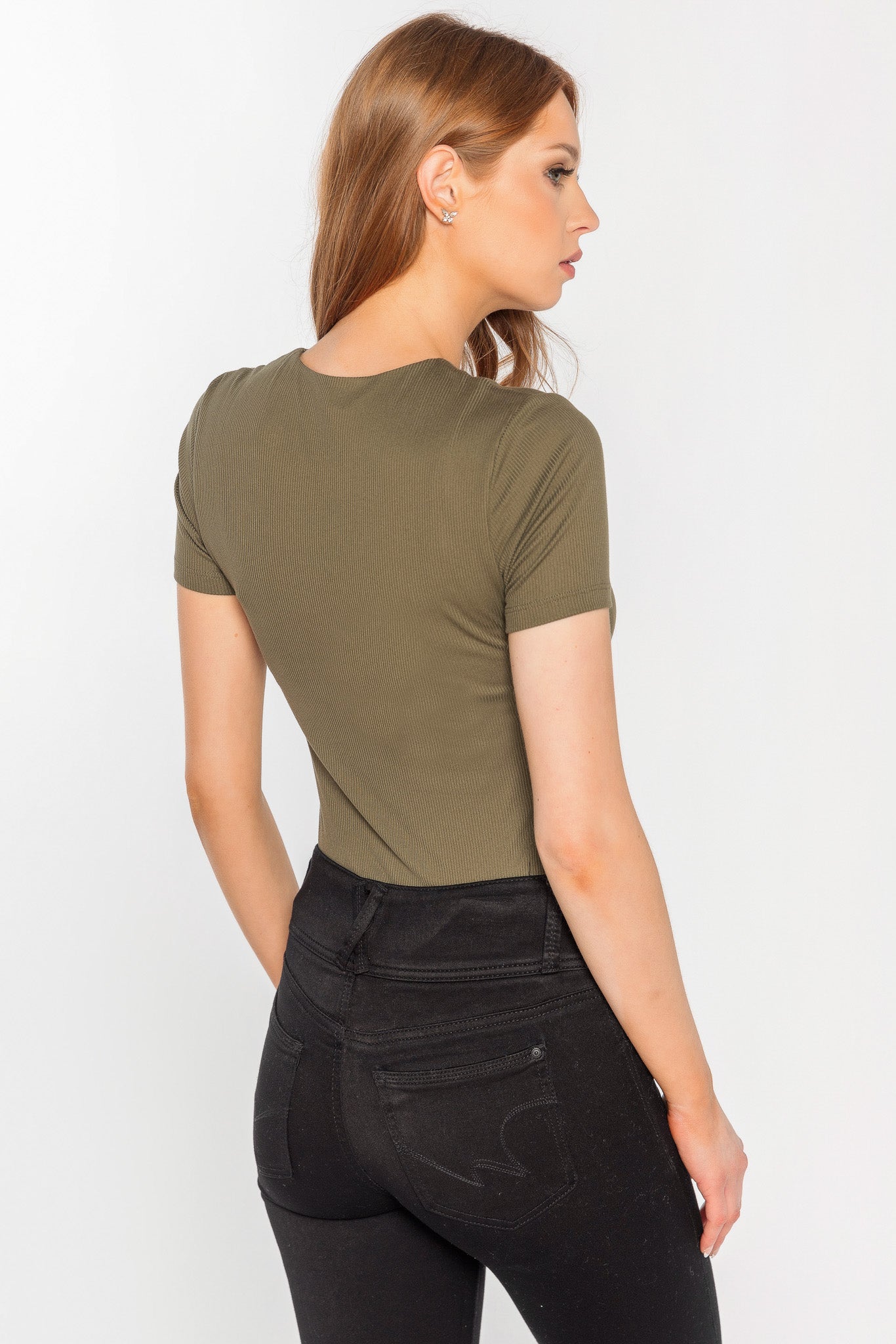T-shirt doublé côtelé à manches courtes