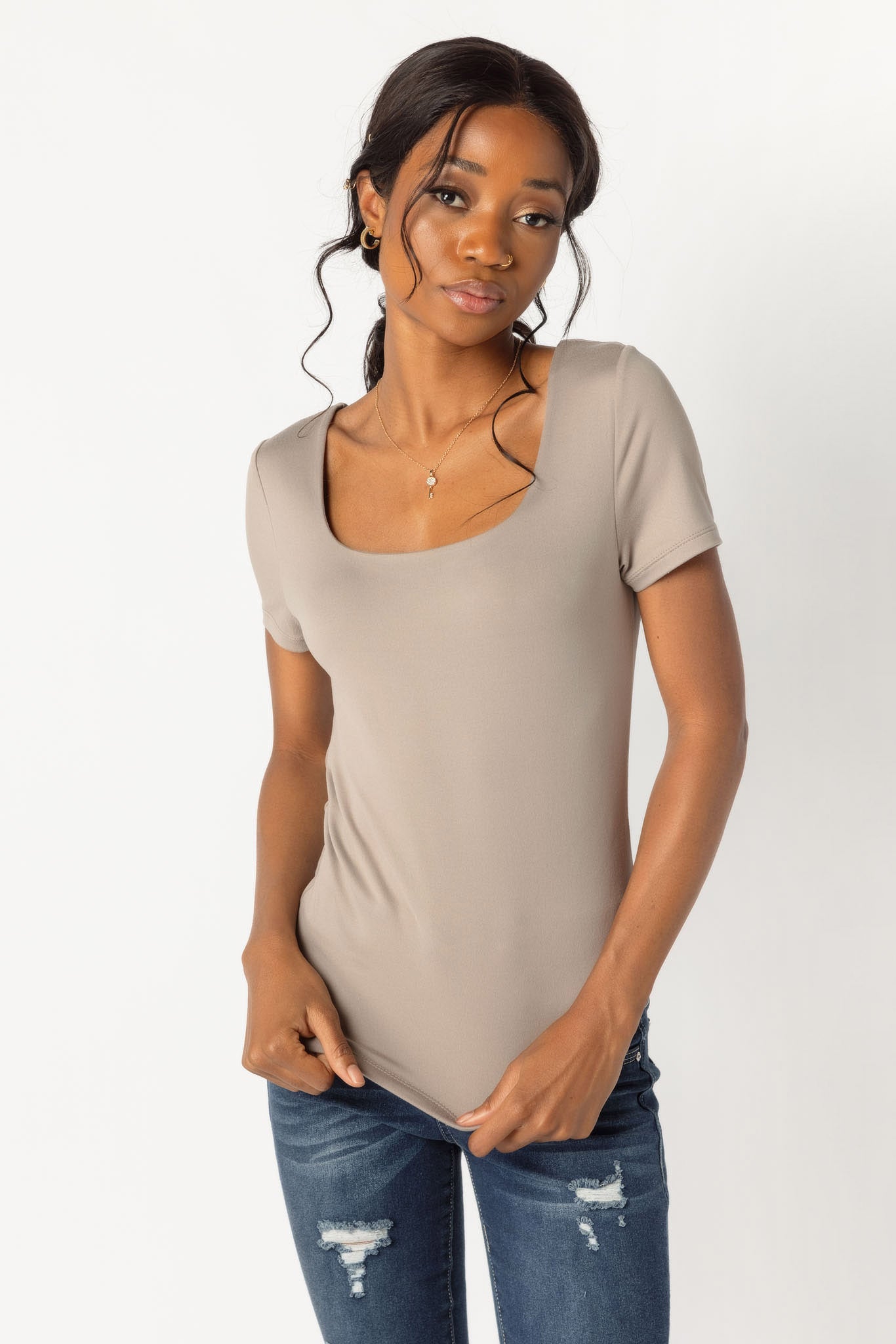 Short Sleeve Square Neck Top