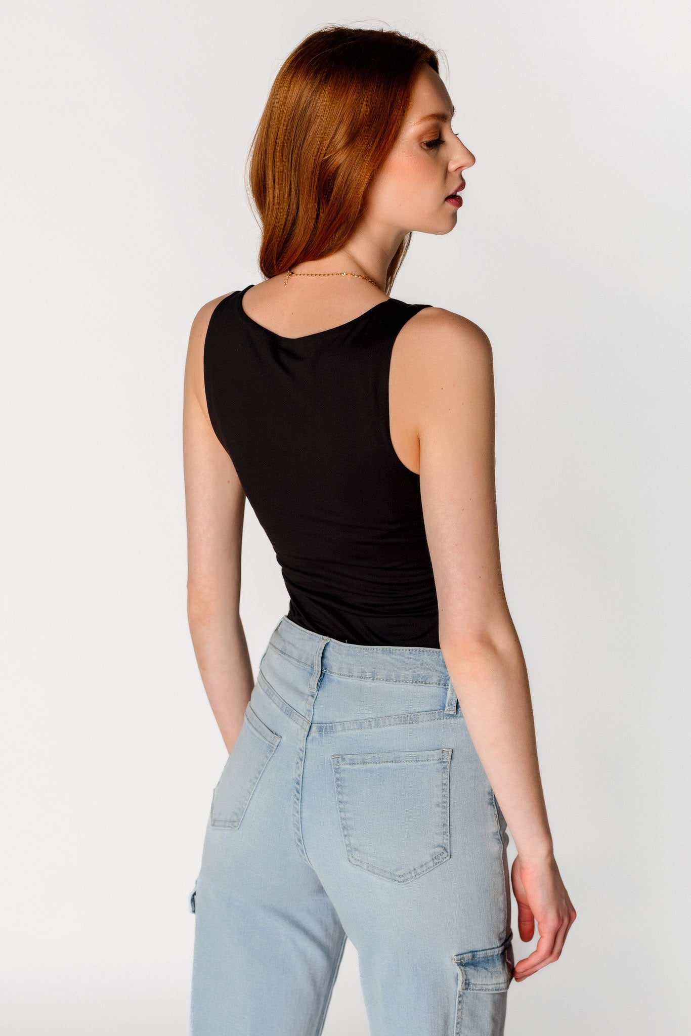 Camisole brossée double épaisseur à col carré