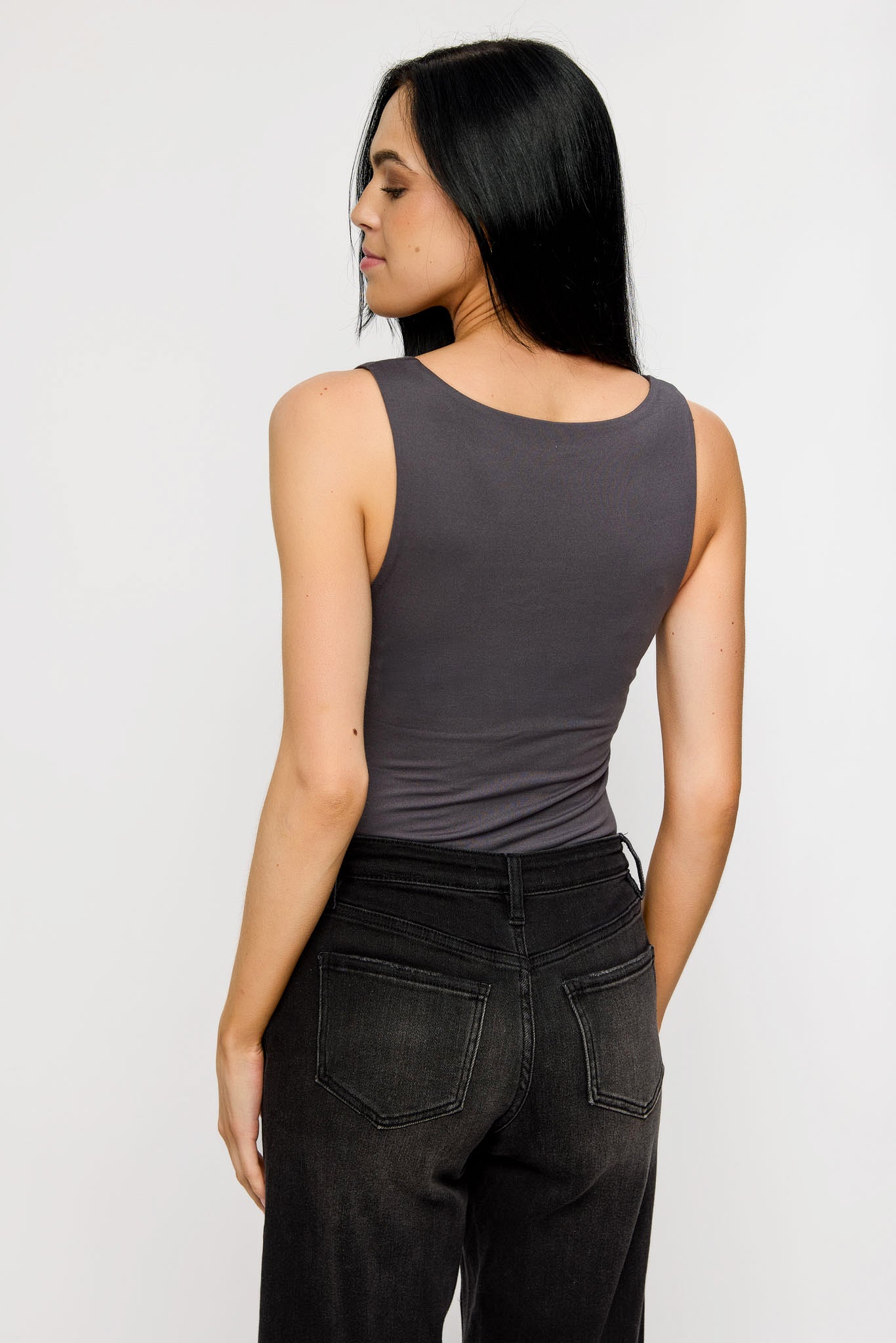 Camisole brossée double épaisseur à col carré
