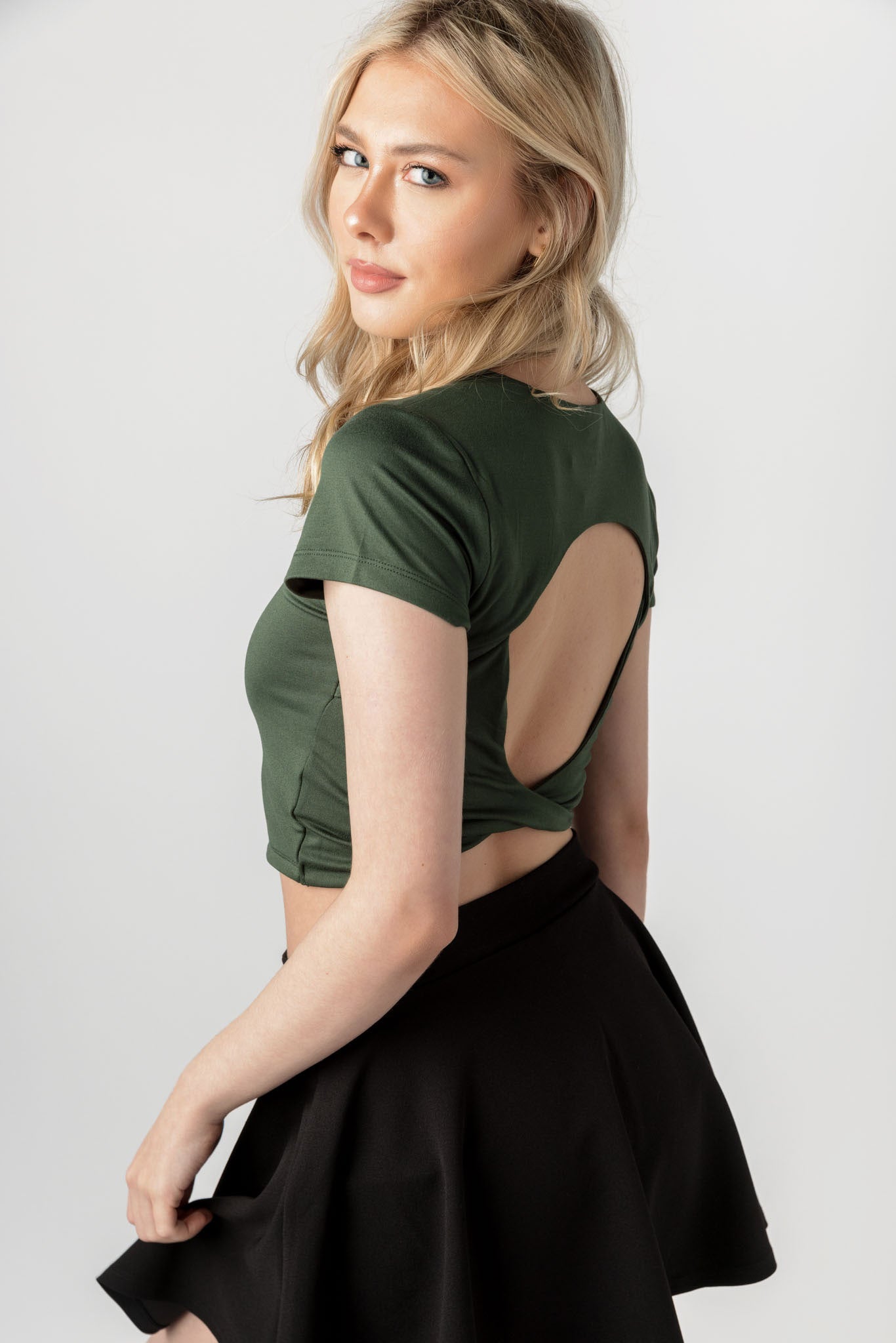 Short Sleeve Open Back Crewneck Tee