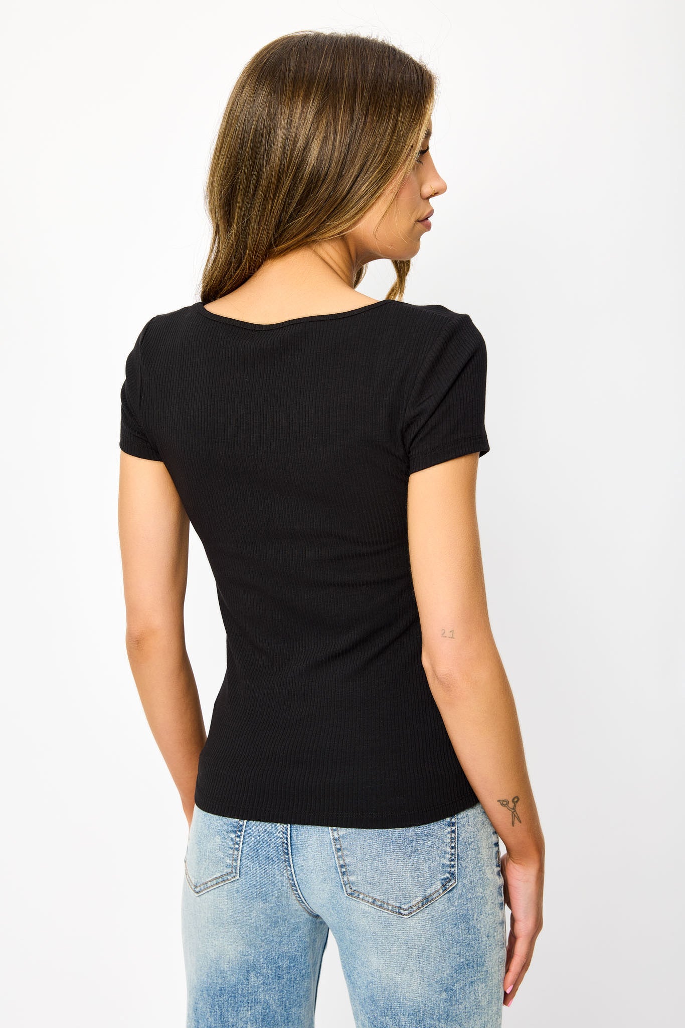 Ribbed Square-Neck Tee