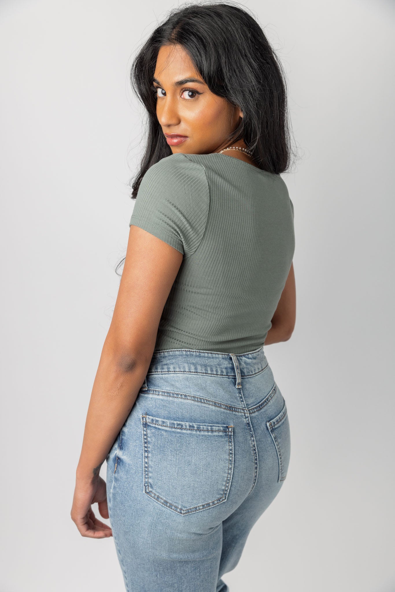 Ribbed Square-Neck Tee