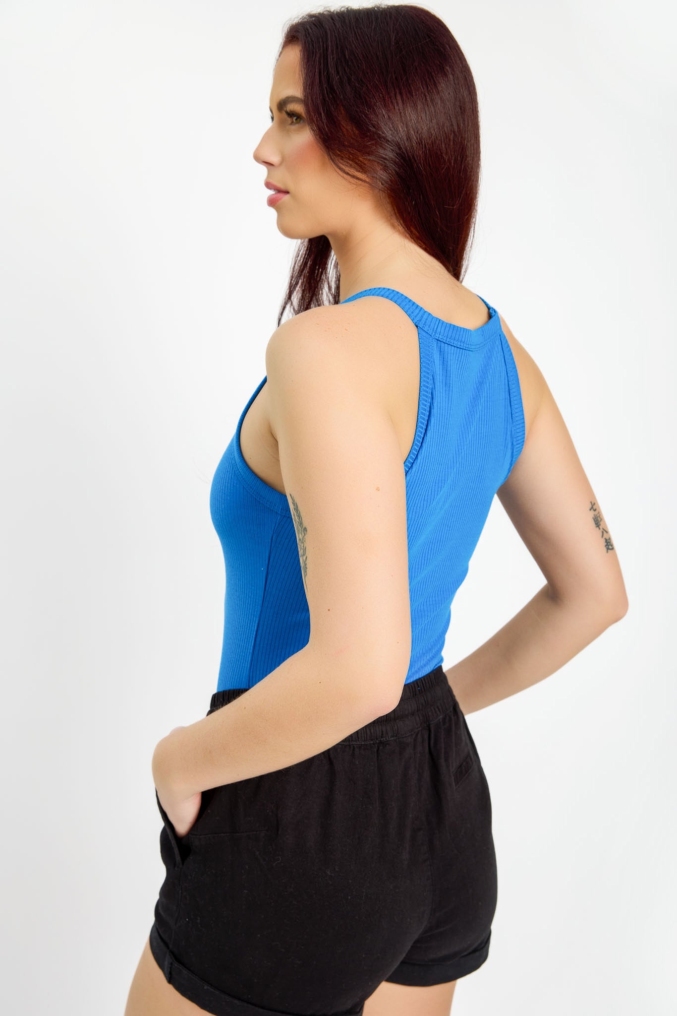 Ribbed High Neck Tank Top