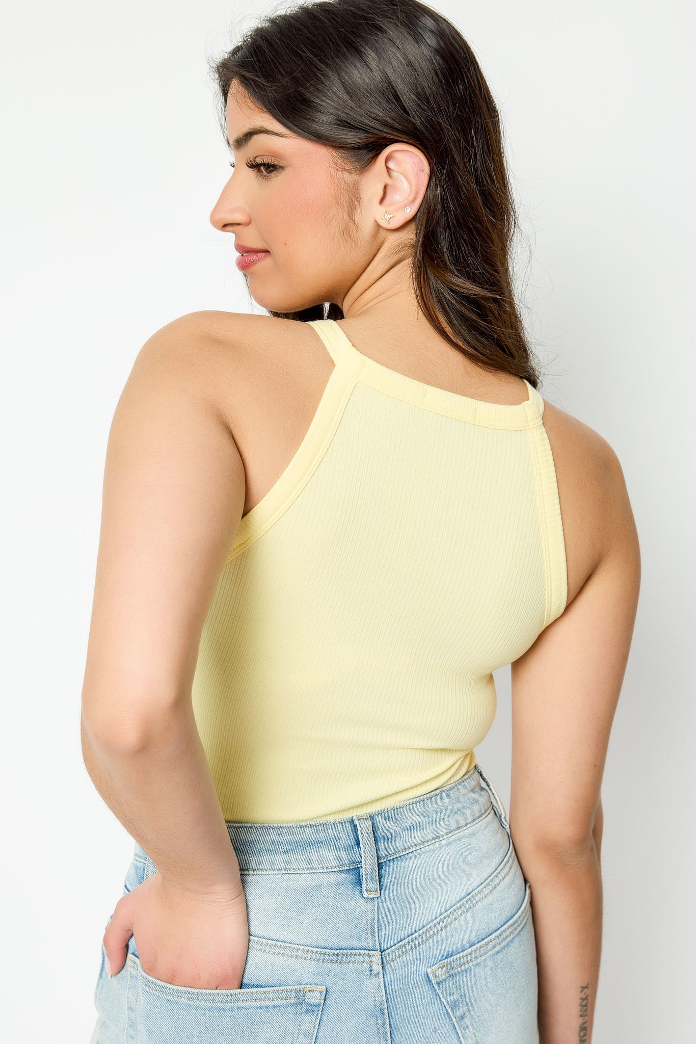 Ribbed High Neck Tank Top