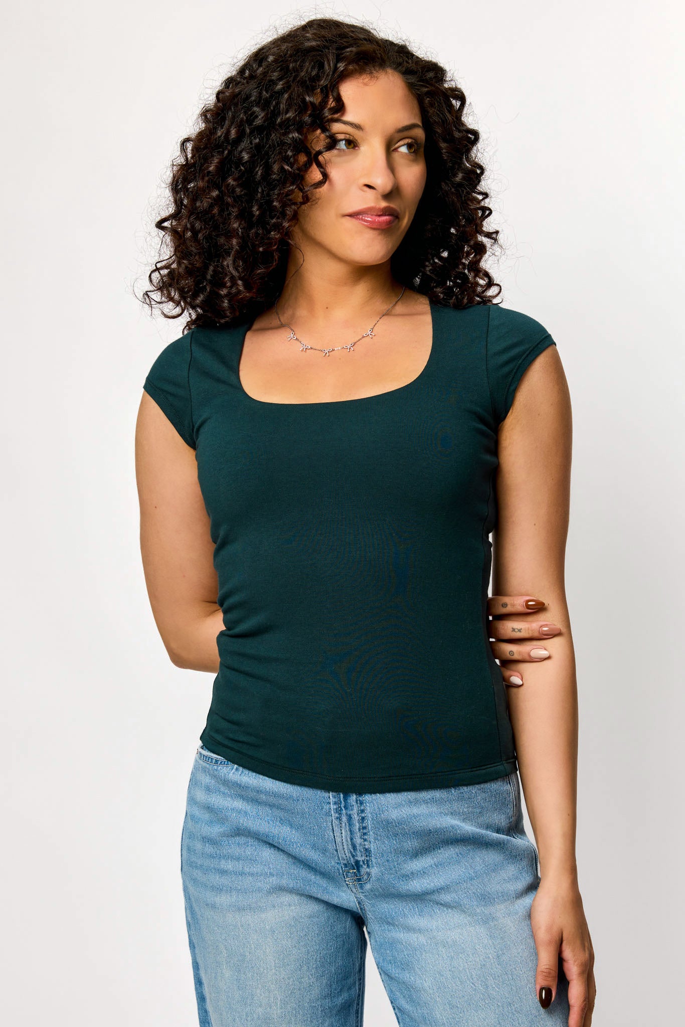 Cap-Sleeve Square-Neck Tee