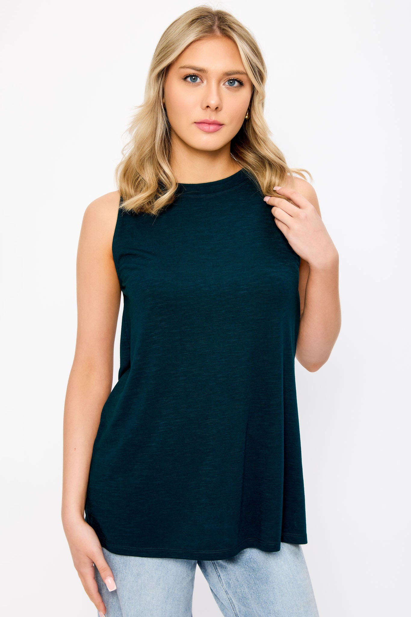 Slub Crew-Neck Tank with Side Slits