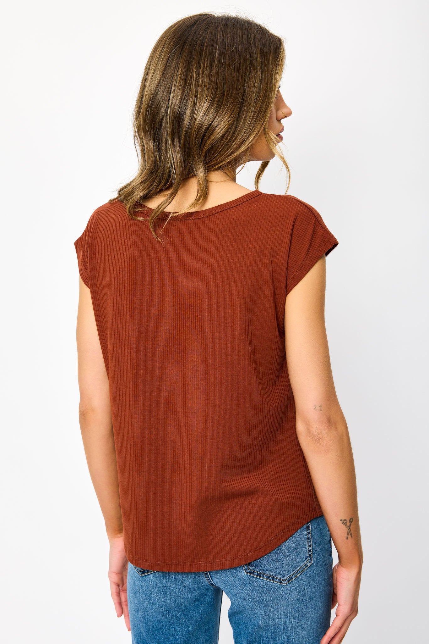 Ribbed Cap-Sleeve Tee