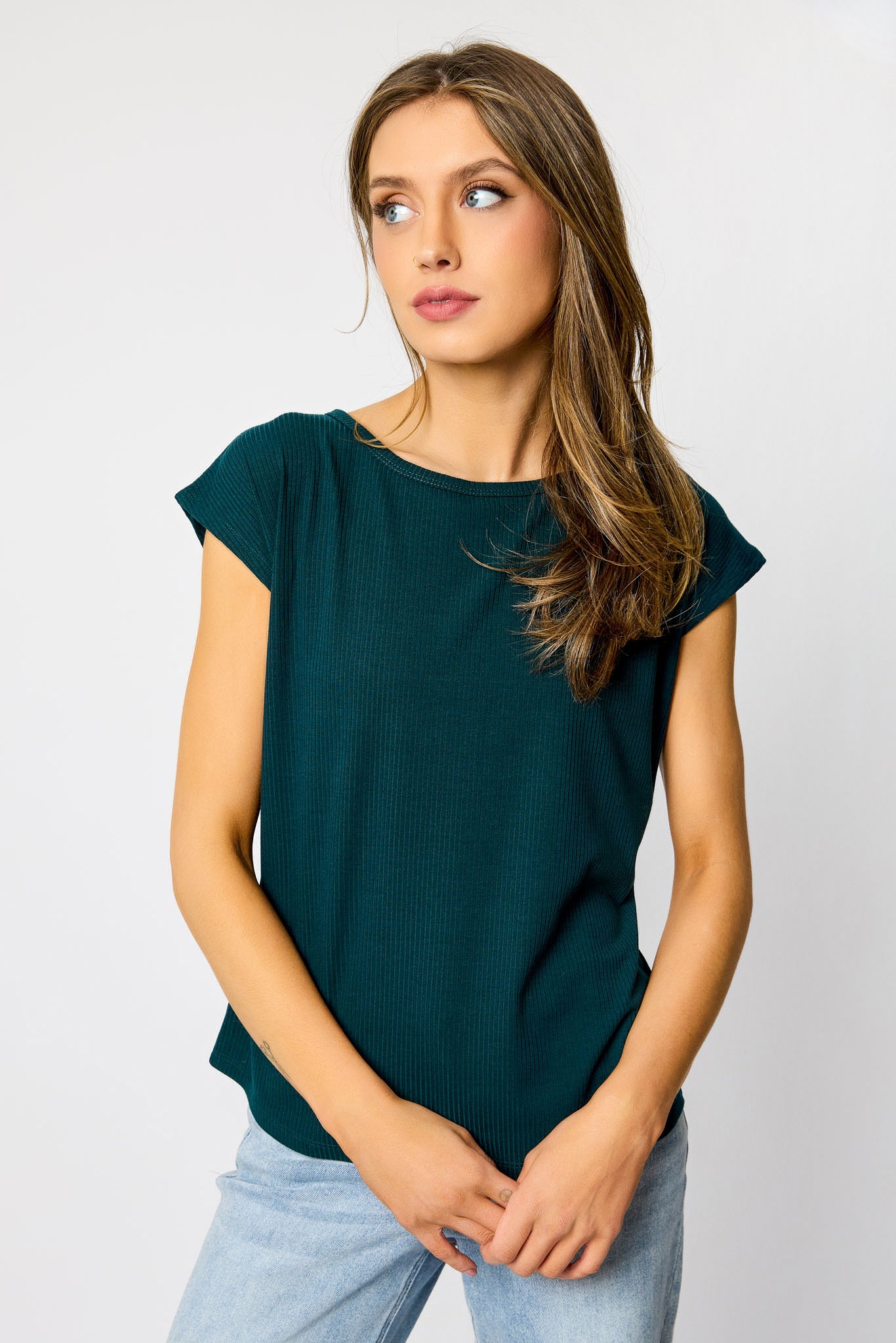 Ribbed Cap-Sleeve Tee