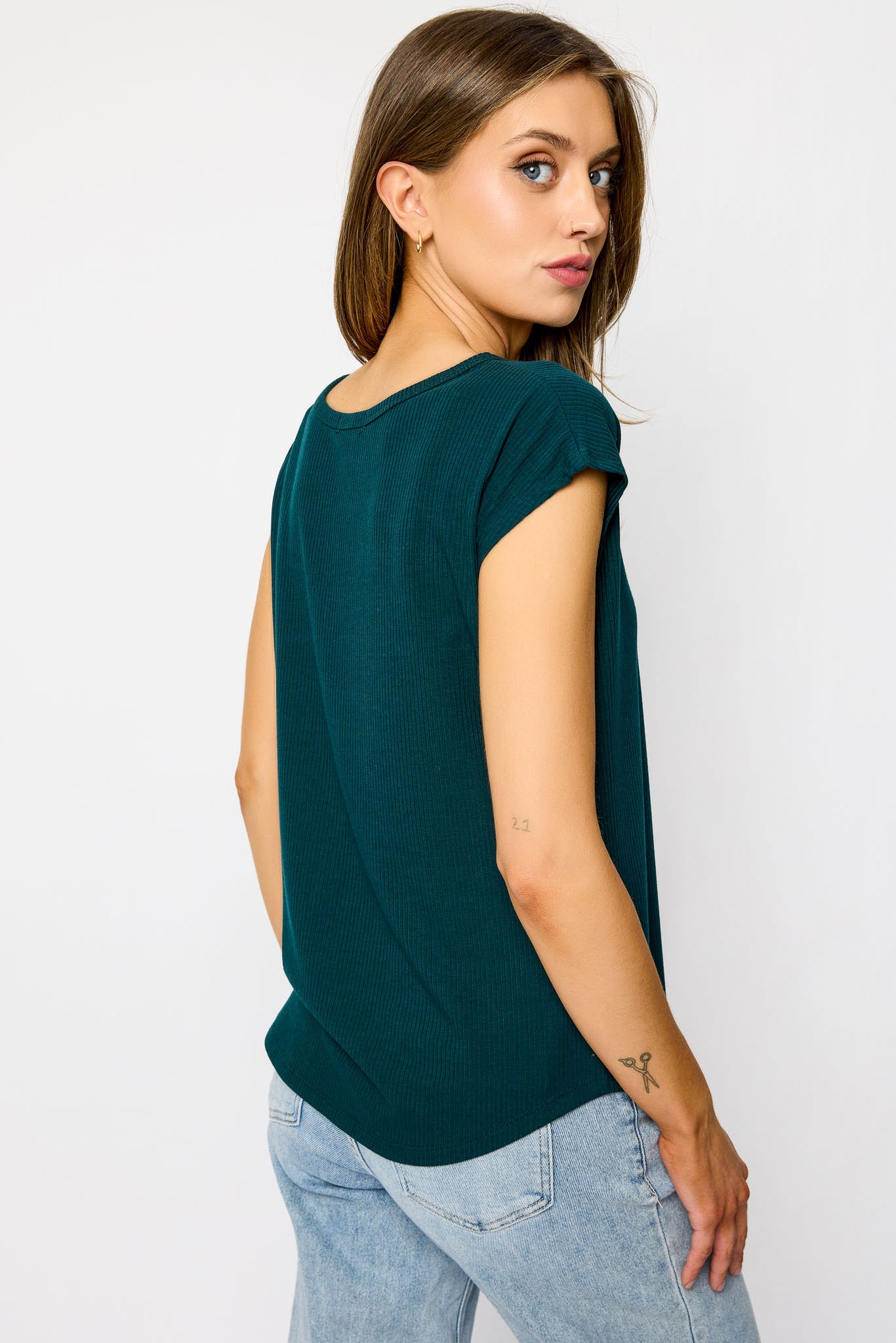 Ribbed Cap-Sleeve Tee